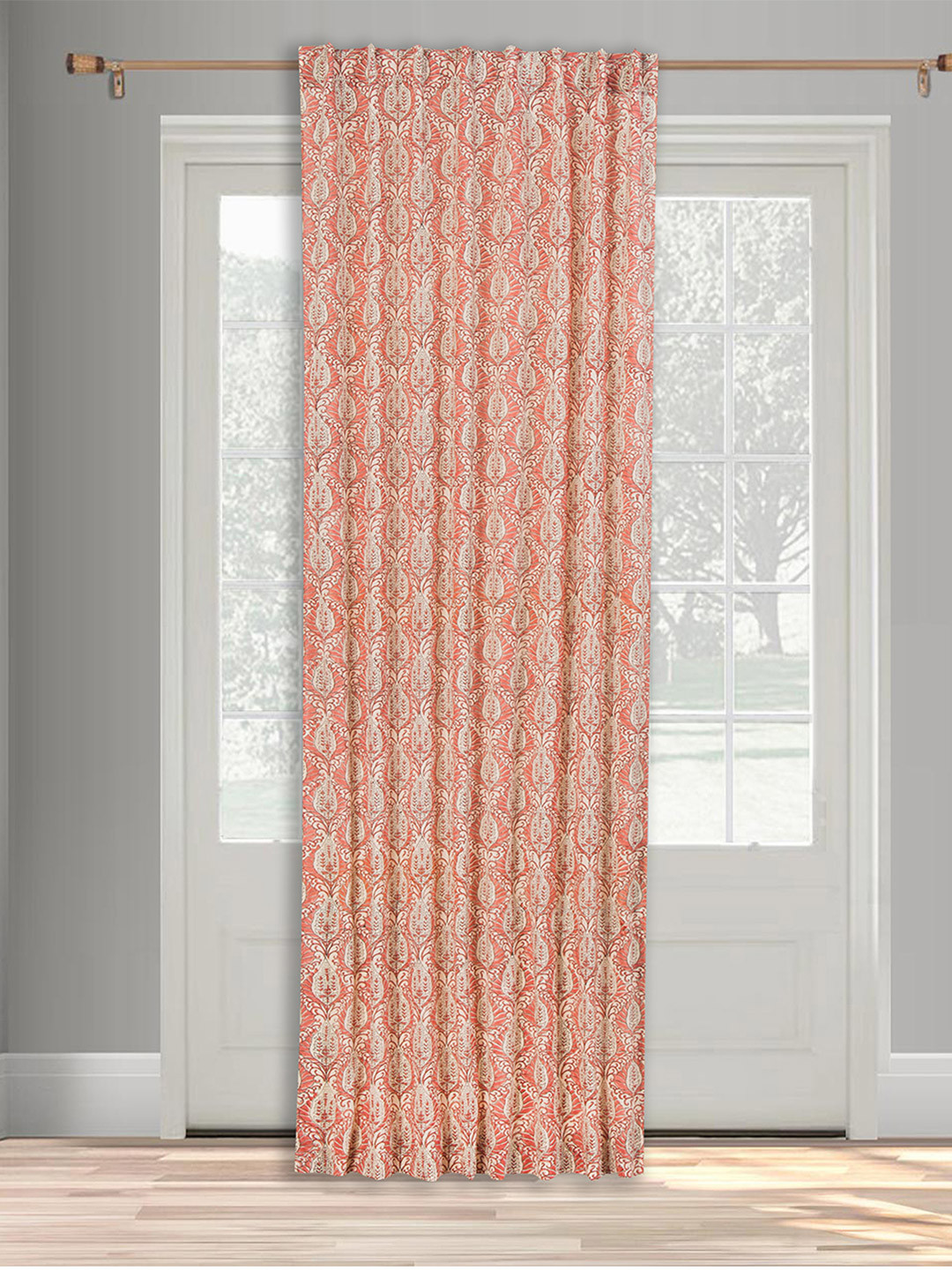 Fabindia Paro Pink & Off White Ethnic Motifs Printed Cotton Long Door Curtain