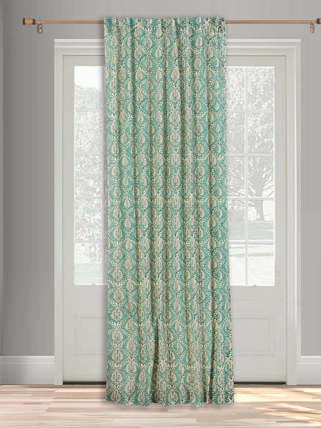 Fabindia Paro Teal & Beige Ethnic Motifs Printed Cotton Door Curtain