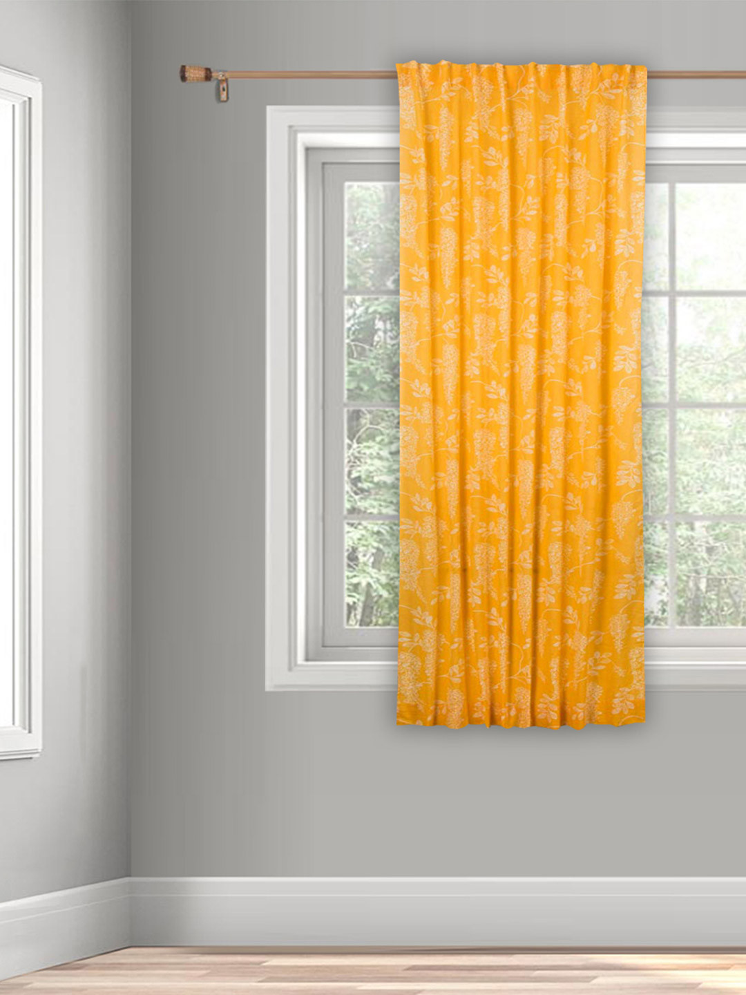 Fabindia Amaltas Yellow & White Floral Printed Cotton Window Curtain