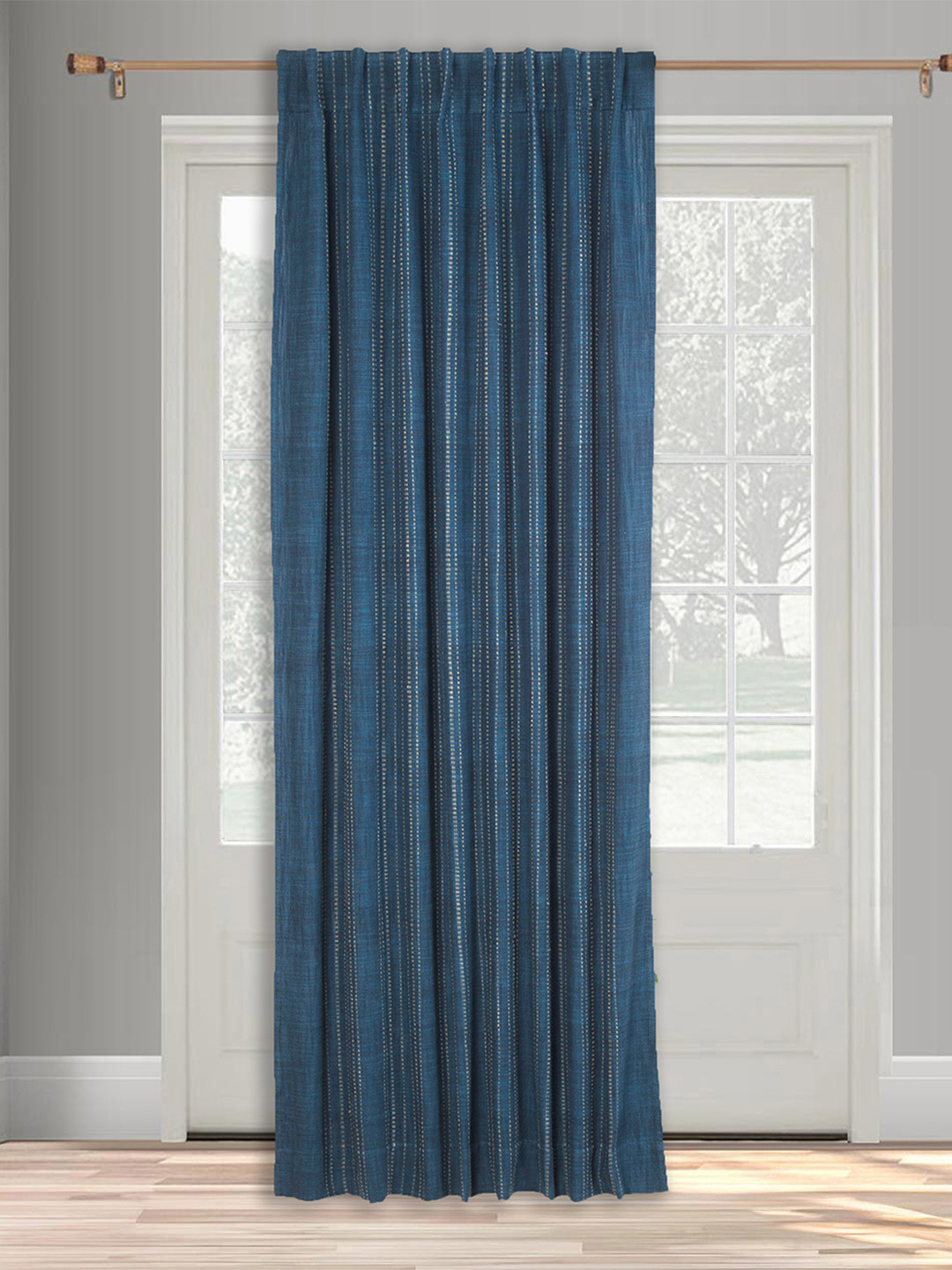 Fabindia Blue & Beige Striped Cotton Long Door Curtain