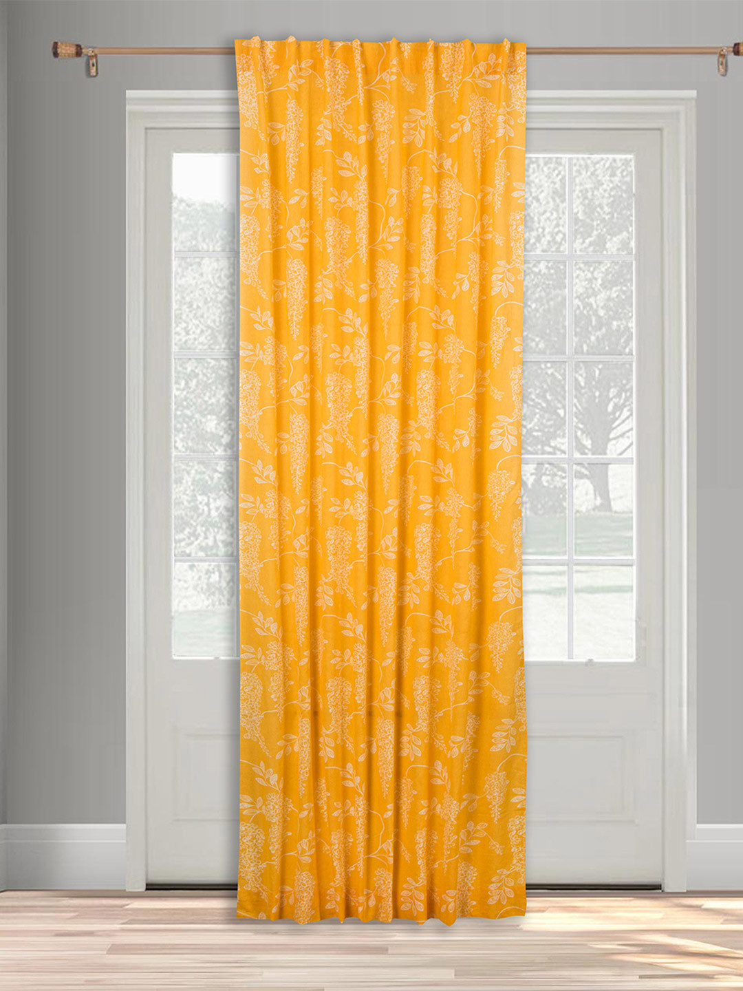 Fabindia Amaltas Yellow & White Floral Printed Cotton Door Curtain