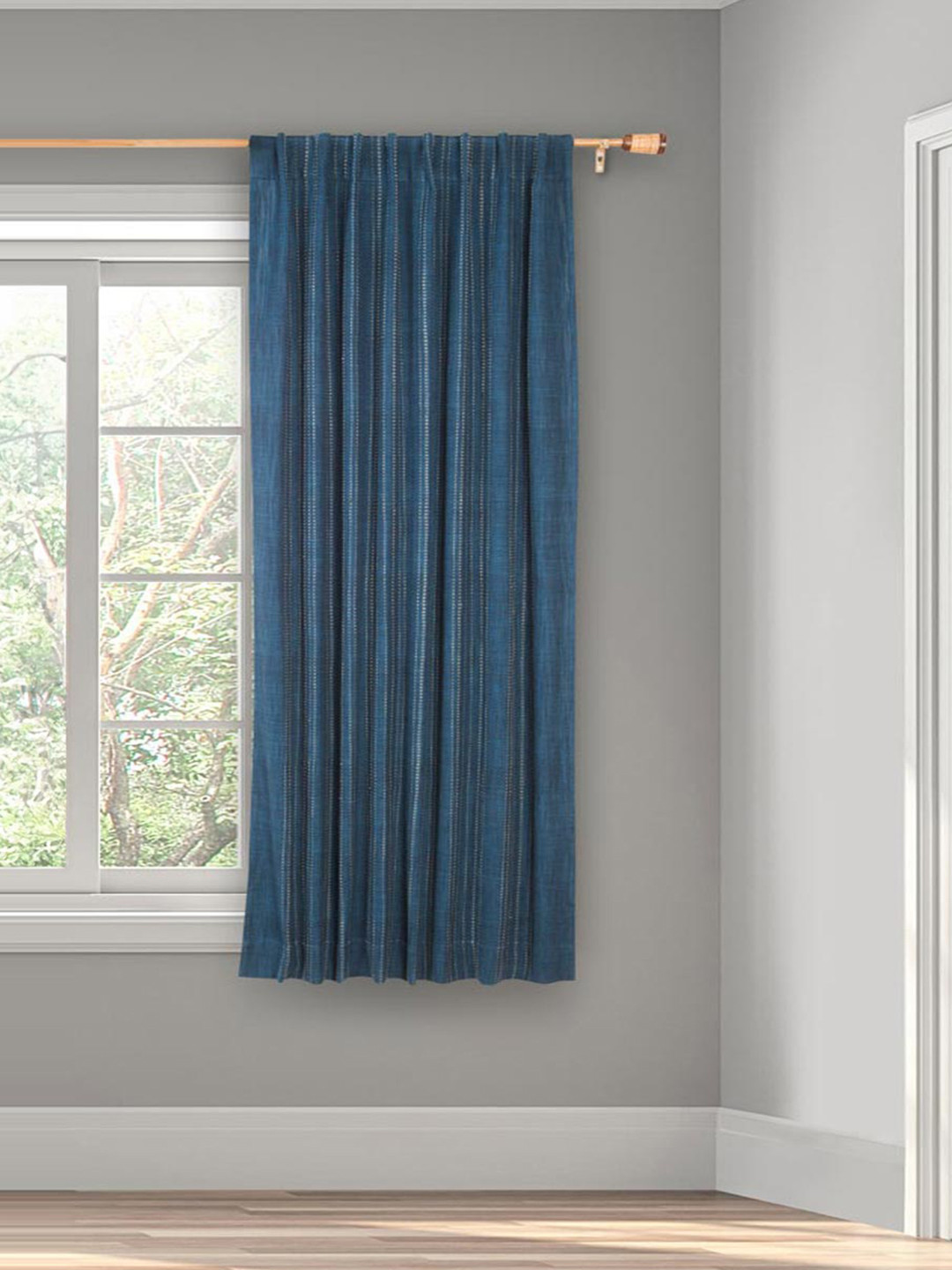 Fabindia Blue & Beige Striped Cotton Window Curtain