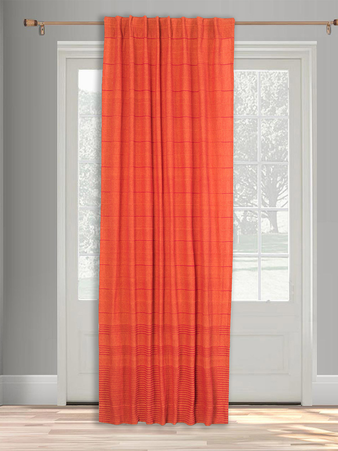 Fabindia Red Striped Cotton Door Curtain