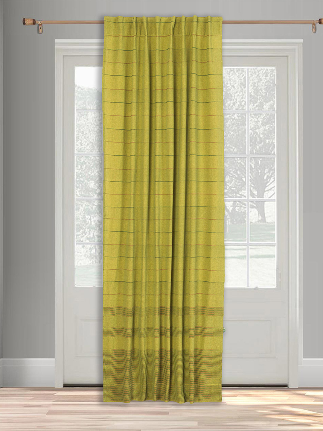 Fabindia Green Striped Cotton Long Door Curtain