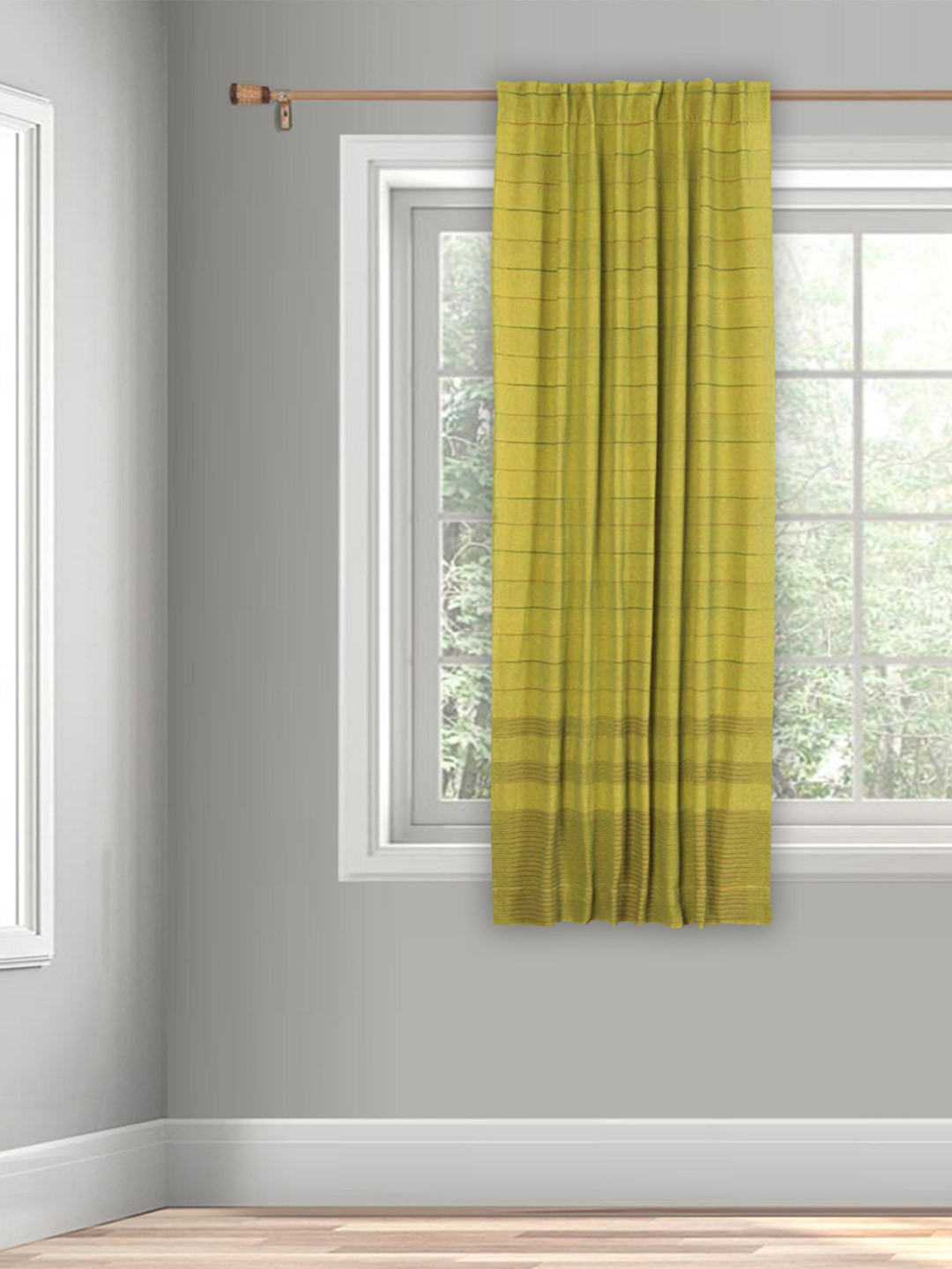 Fabindia Green Cotton Striped Window Curtain