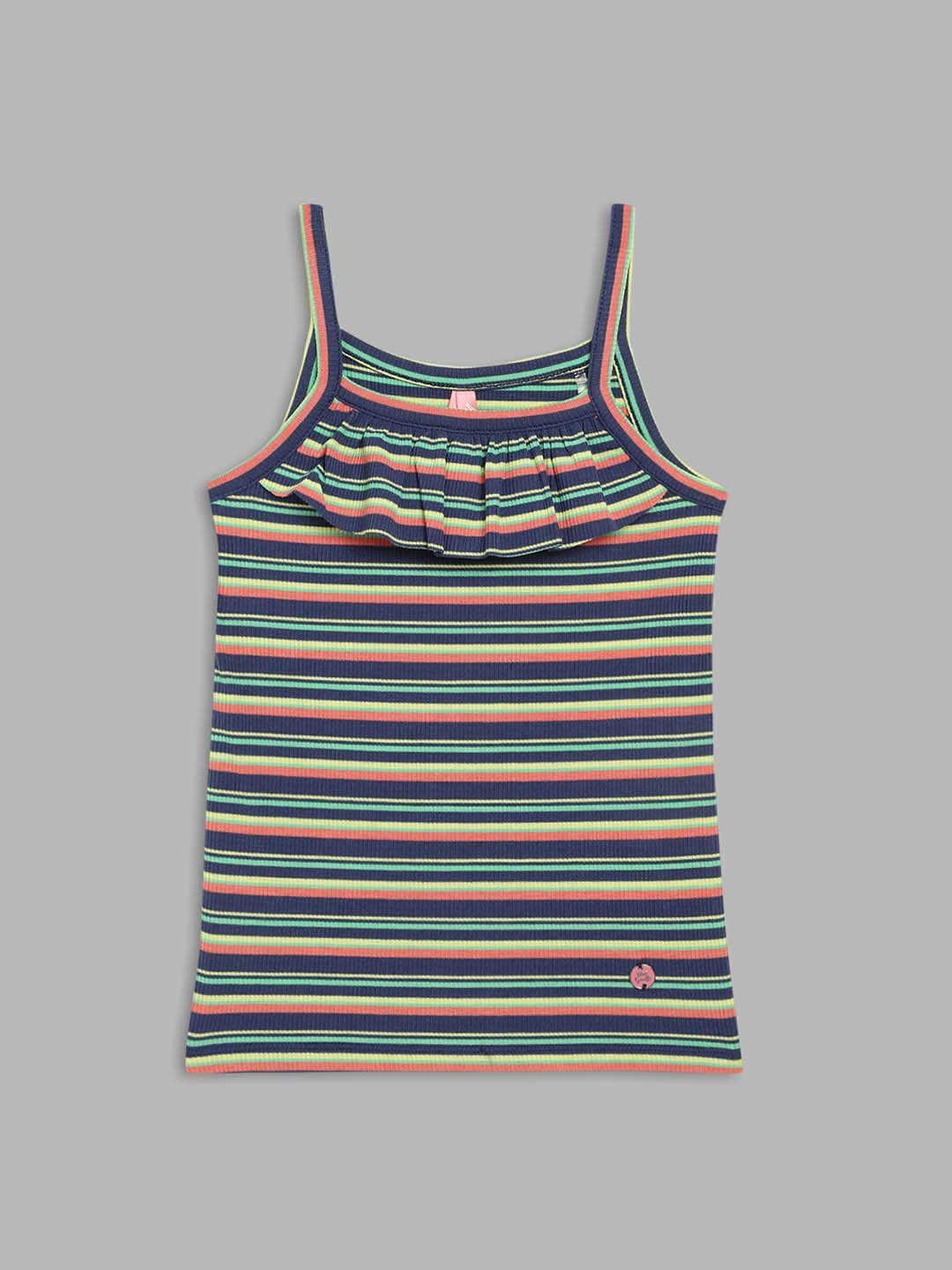 Blue Giraffe Girls Horizontal Striped Shoulder Straps Cotton Top