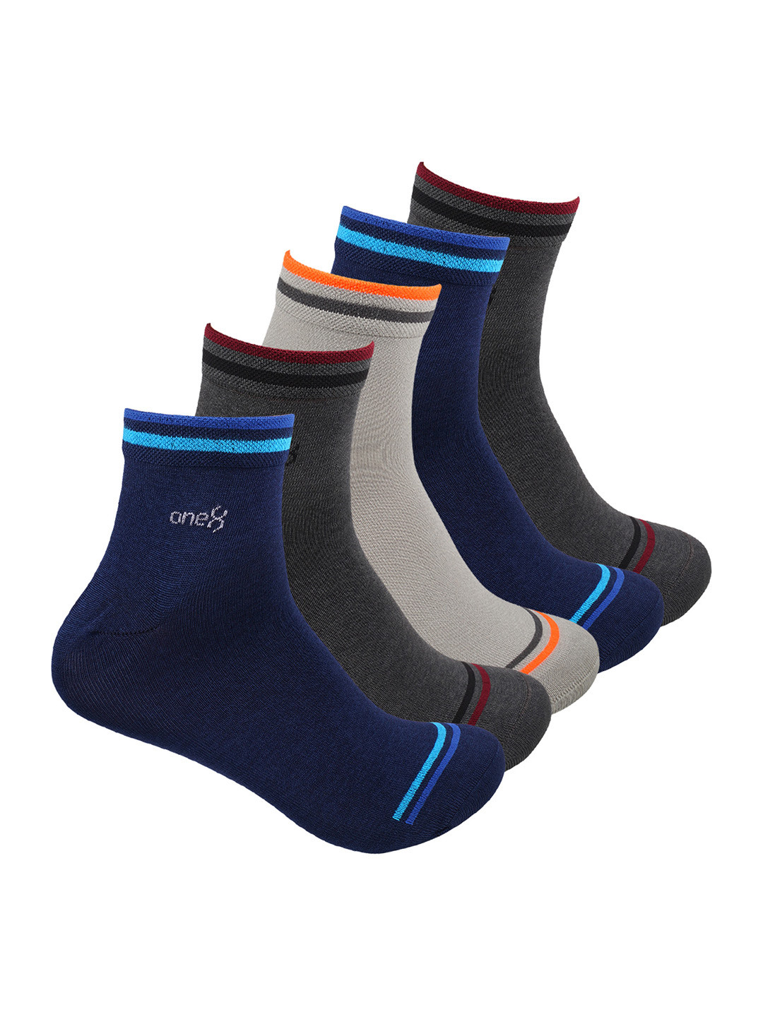 One8 Men Pack Of 5 Striped Calf-Length Socks