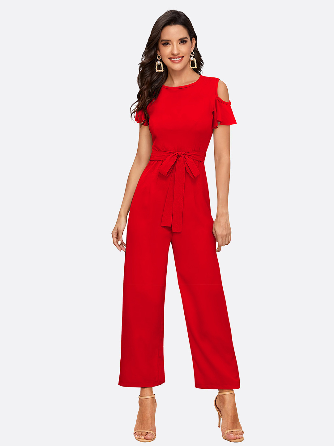 LONDON BELLY Short Sleeves Basic Jumpsuit With Belt