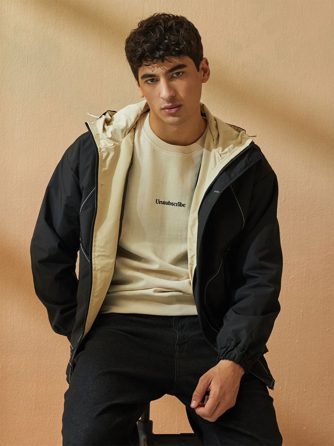 Styli Men Hooded Contrast Stitch Detail Lined Parka Jacket