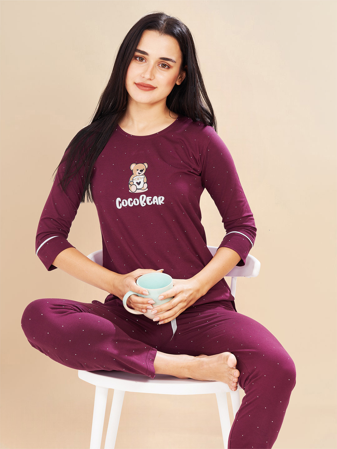 PASTEL CLIP Women Typography Printed Pure Cotton Night suit