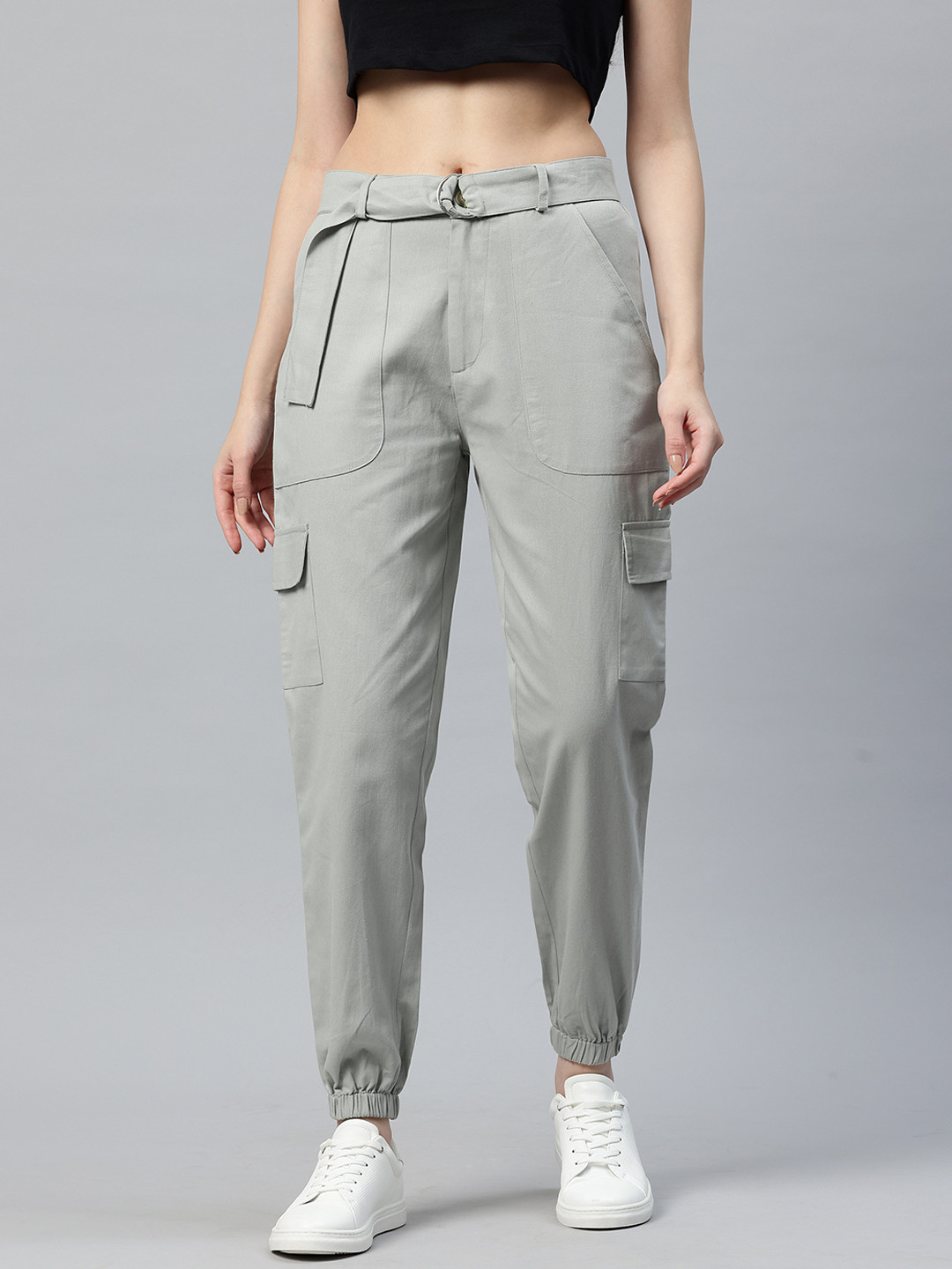 Popnetic High-Rise Pure Cotton Cargo Trousers