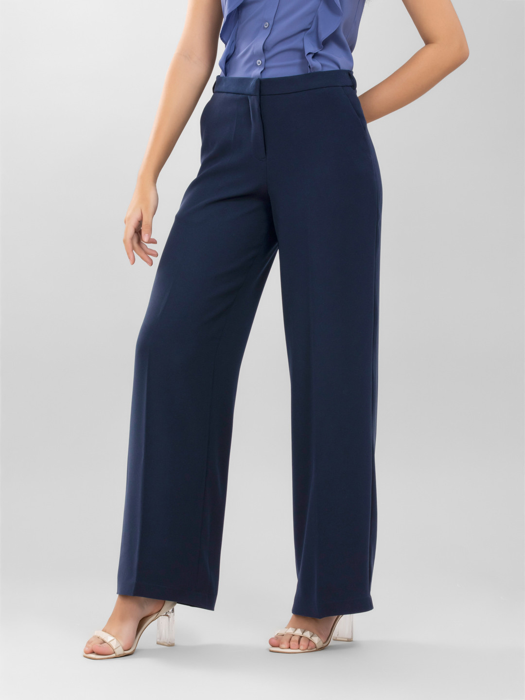 D'Almirah Women Comfort Flared High-Rise Wrinkle Free Trousers