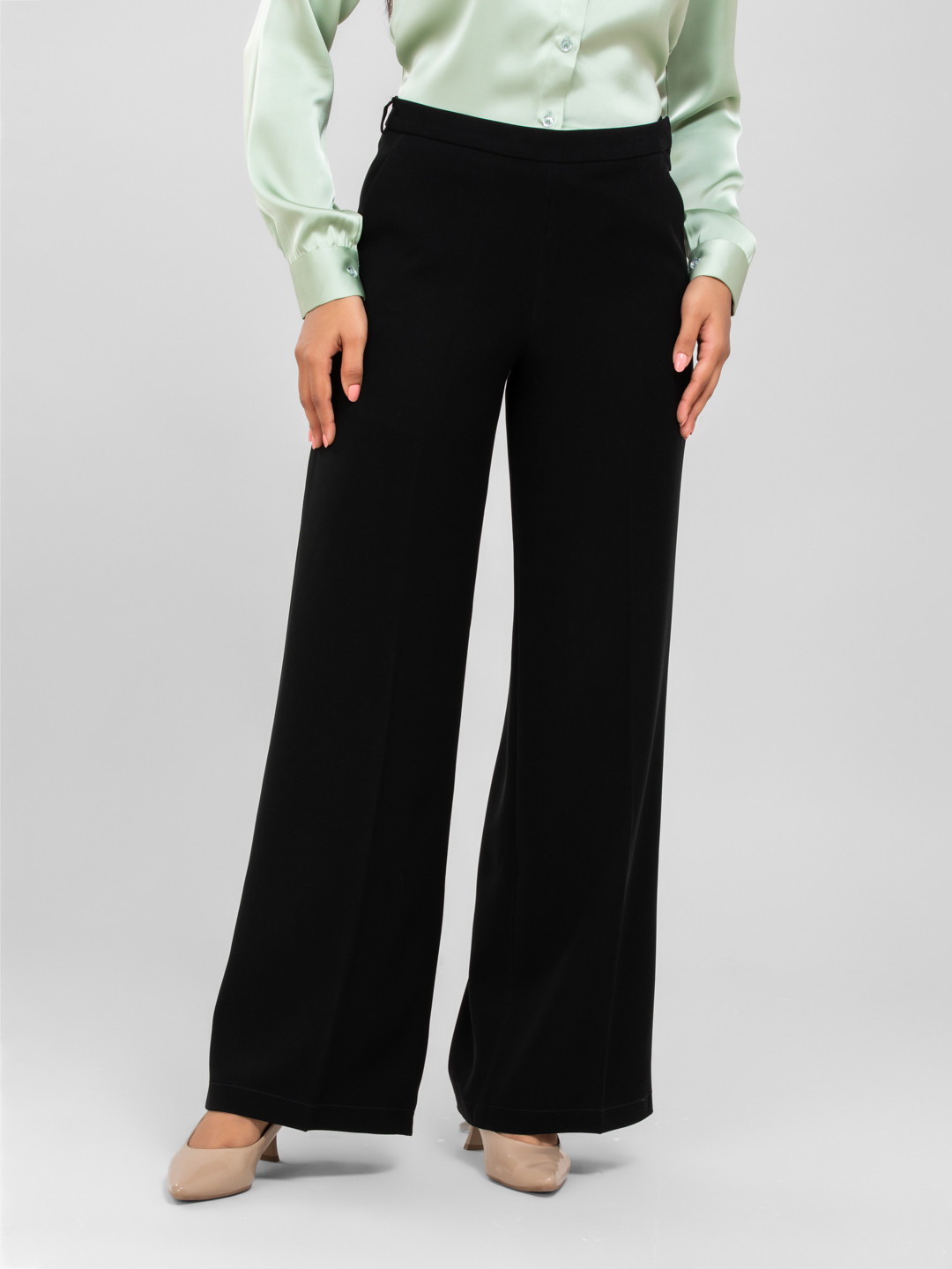 D'Almirah Women Solid Comfort Flared High-Rise Wrinkle Free Trousers