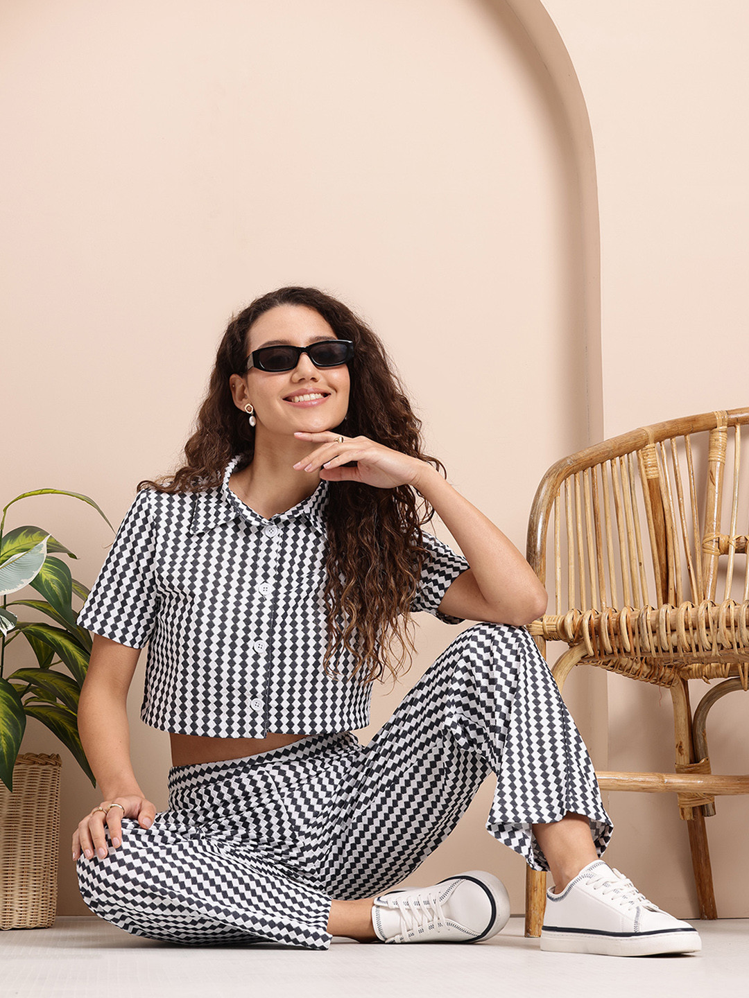 Mast & Harbour Geometric Self-Design Shirt With Trousers Co-Ord Set