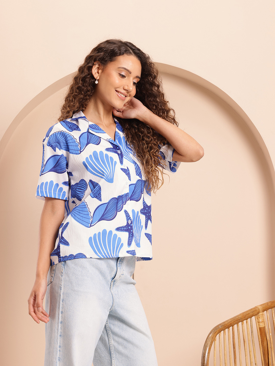 Mast & Harbour Printed Textured Club Collar Shirt