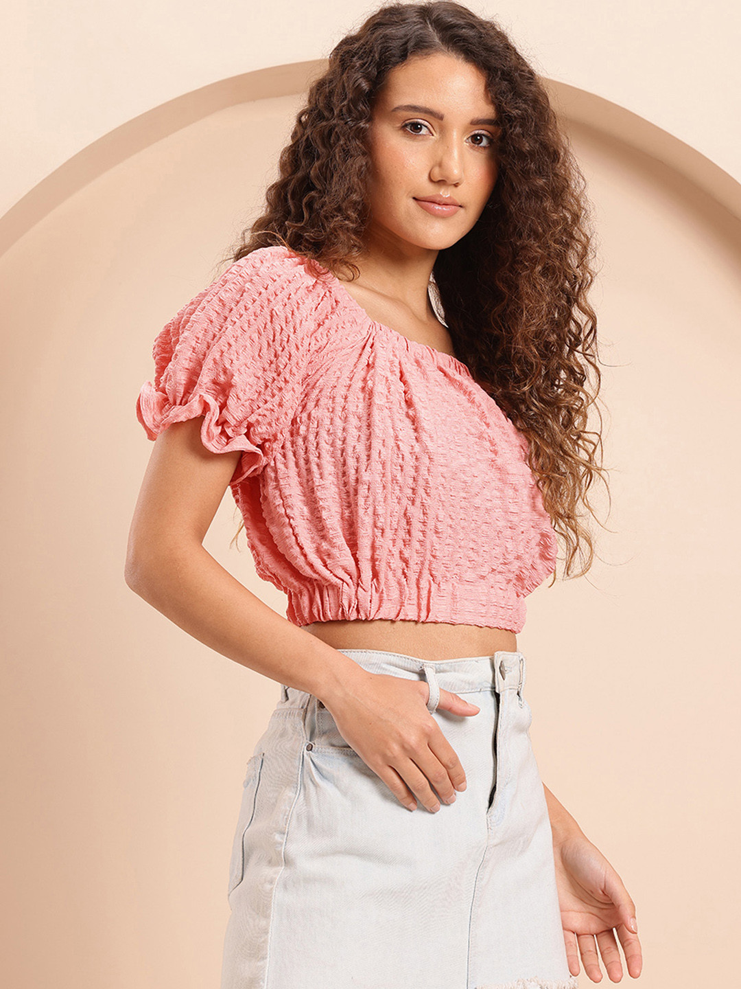 Mast & Harbour Bubble Textured Blouson Crop Top