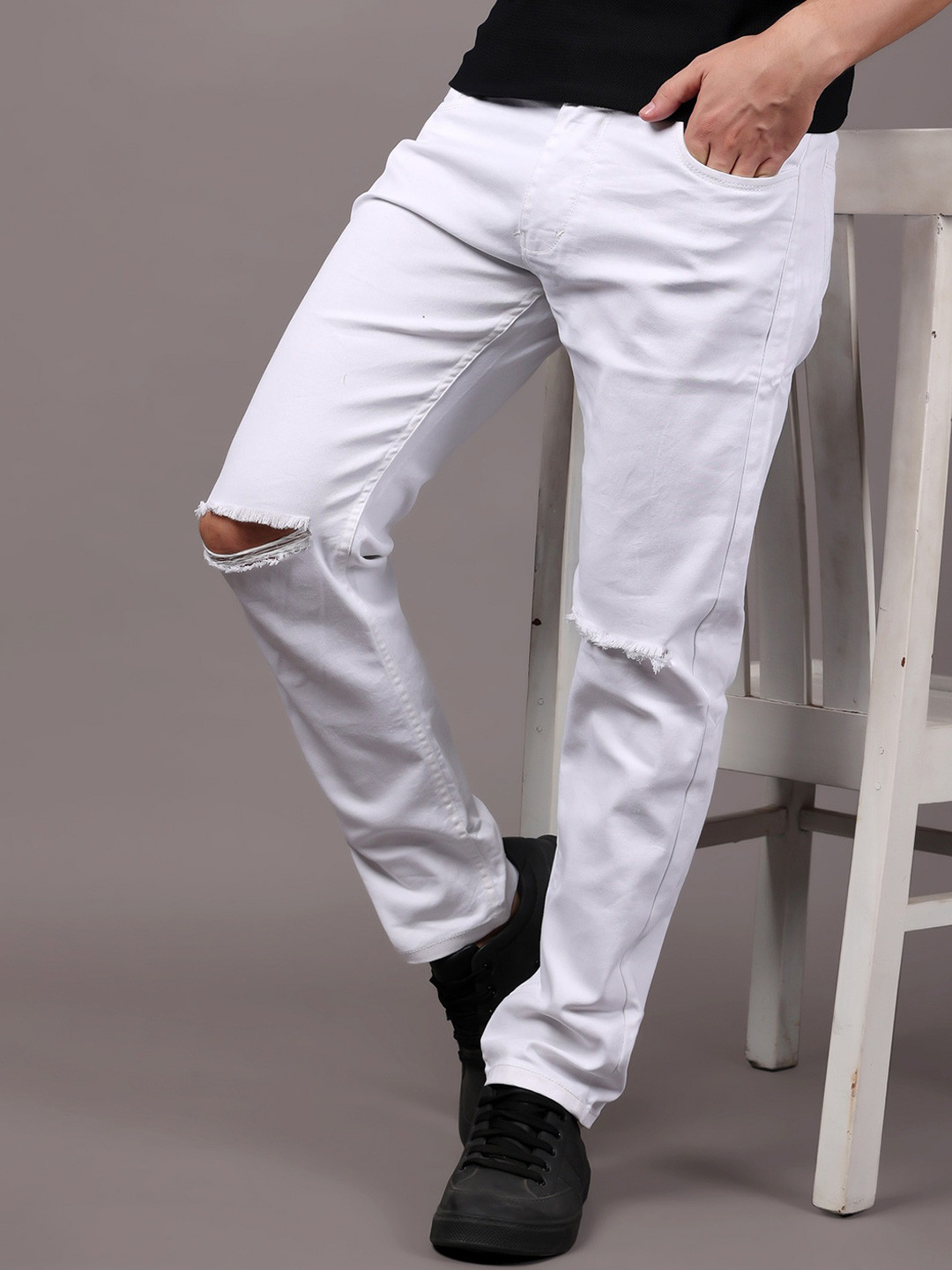 EDITLOOK Men Comfort Slim Fit Slash Knee Jeans