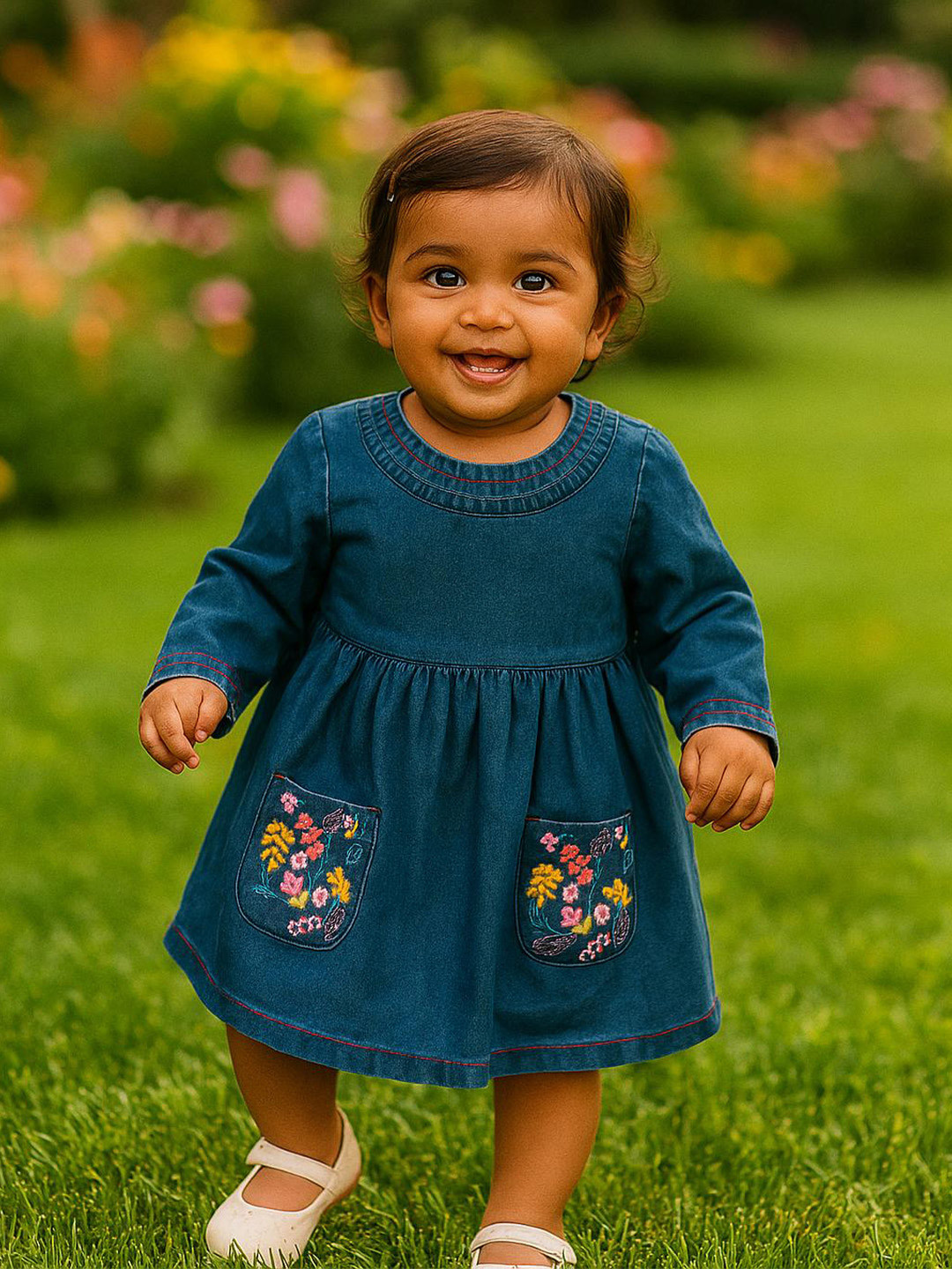 Kids Girls MeeMee Floral Embroidered Fit & Flare Dress