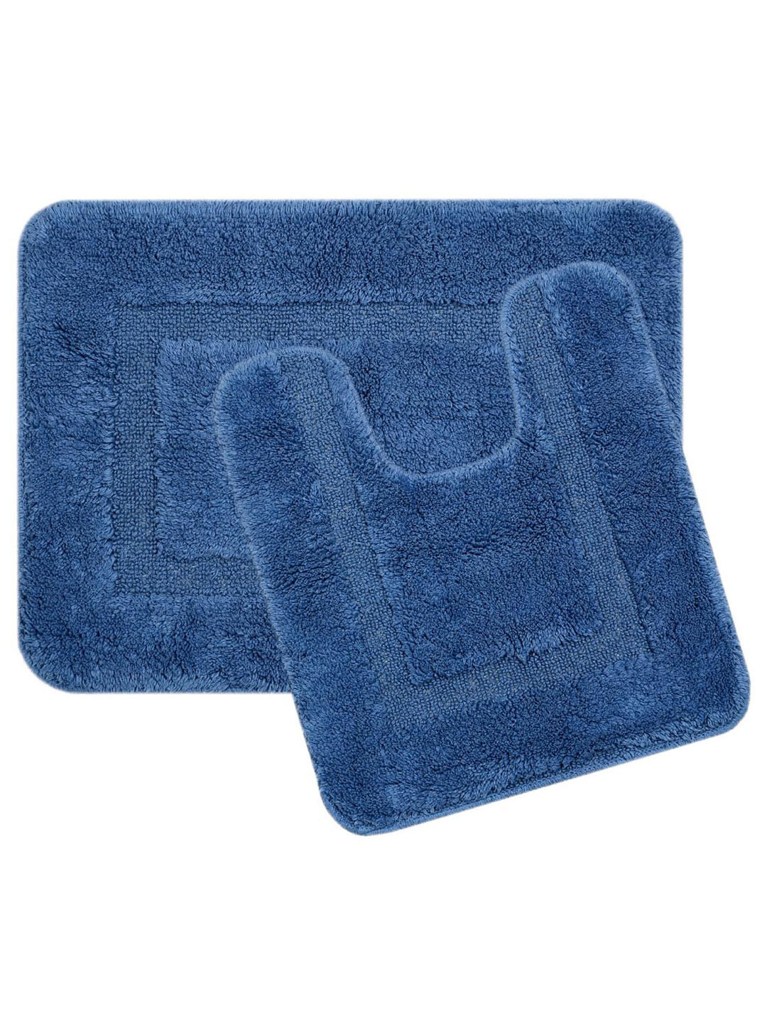 Saral Home Blue 2 Pieces 2200 GSM Microfibre Anti-Skid Bath Rugs With Contour