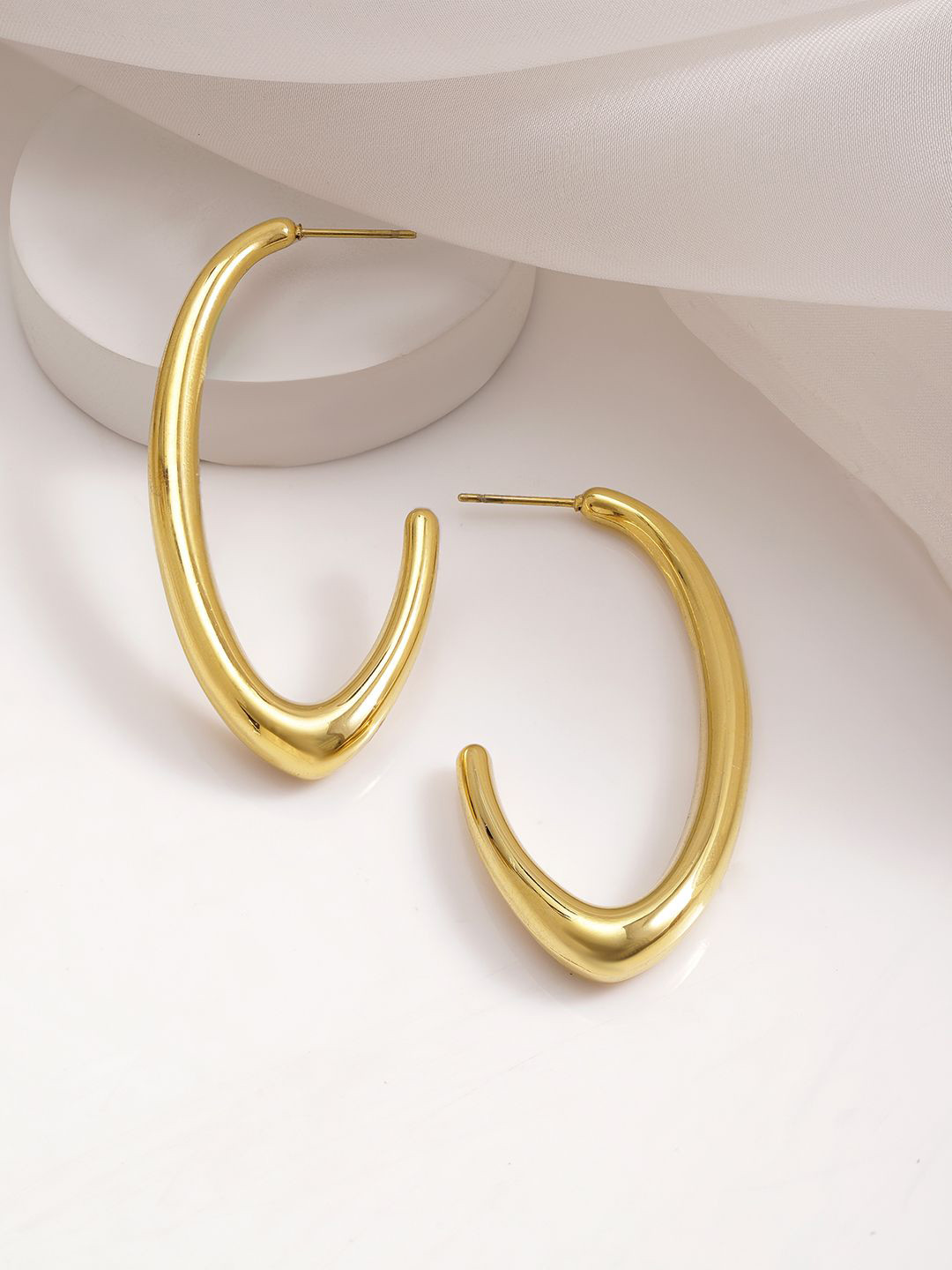 Rubans 18KT Gold Plated Stainless Steel Tarnish-Free Demi-Fine Half Hoop Earrings