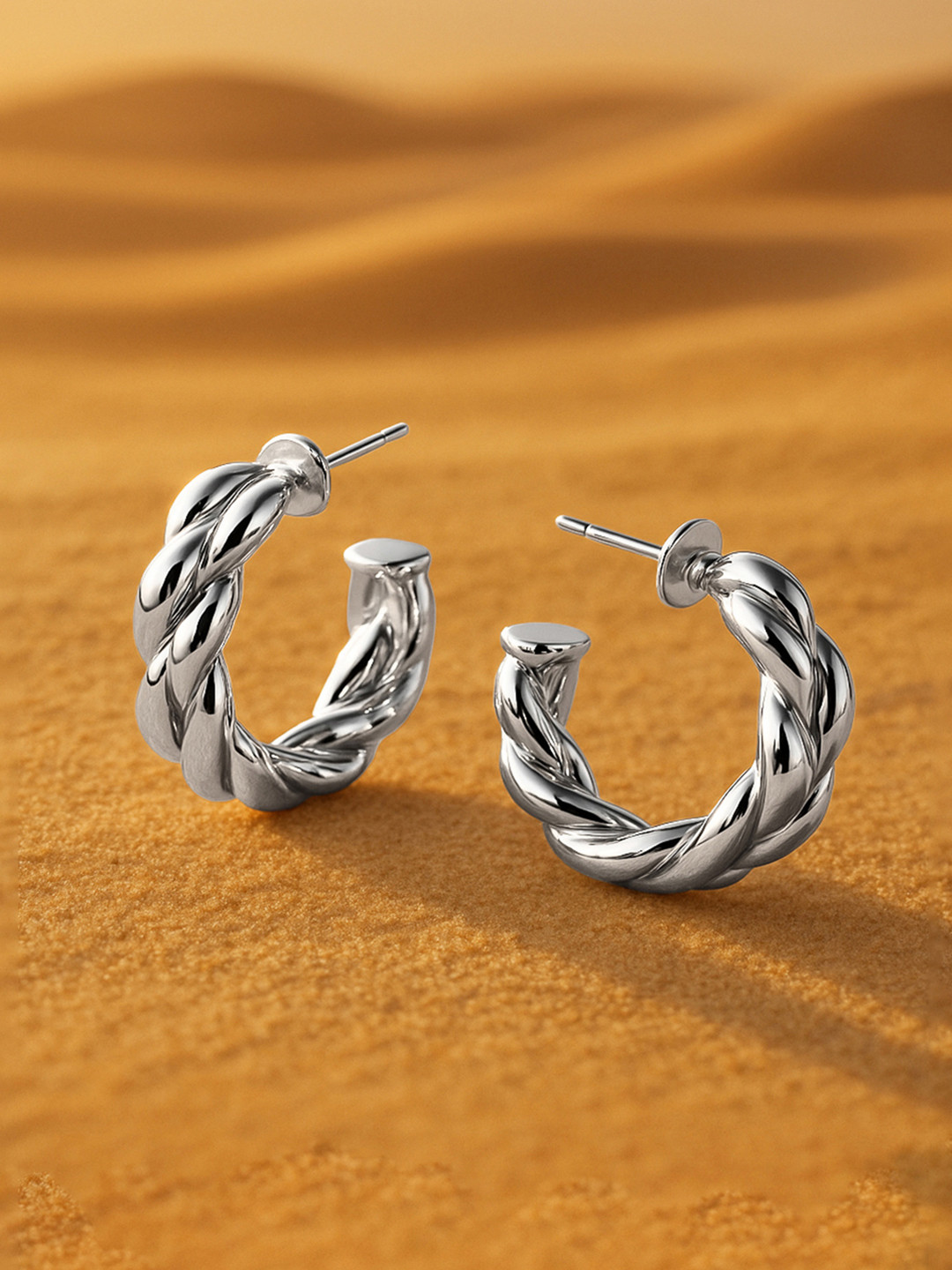 Rubans Silver-Plated Chunky Twisted Half Hoop Earrings