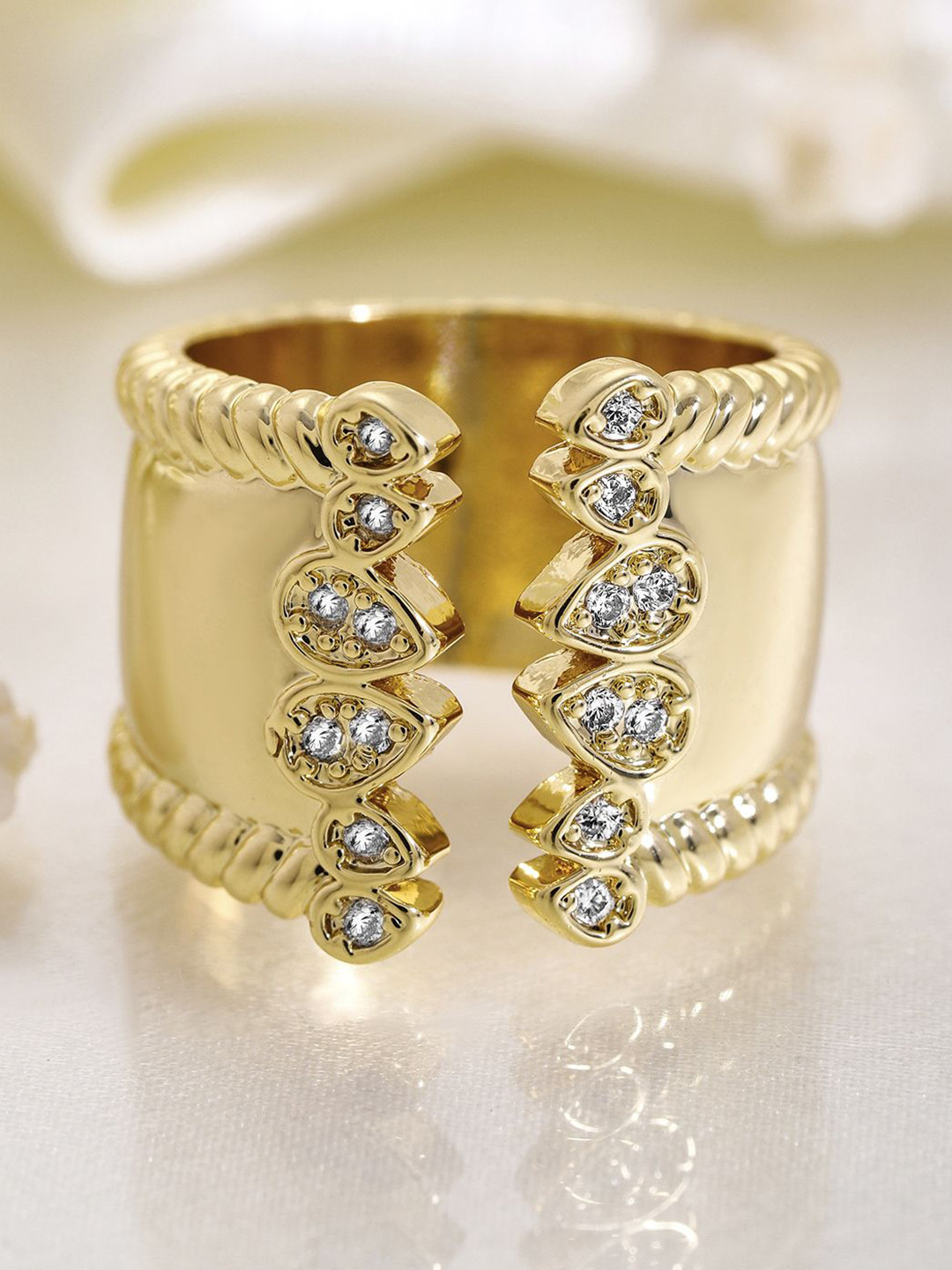 Rubans 18K Gold-Plated Brass Openable Finger Ring with Sparkling Cubic Zirconia Detailing