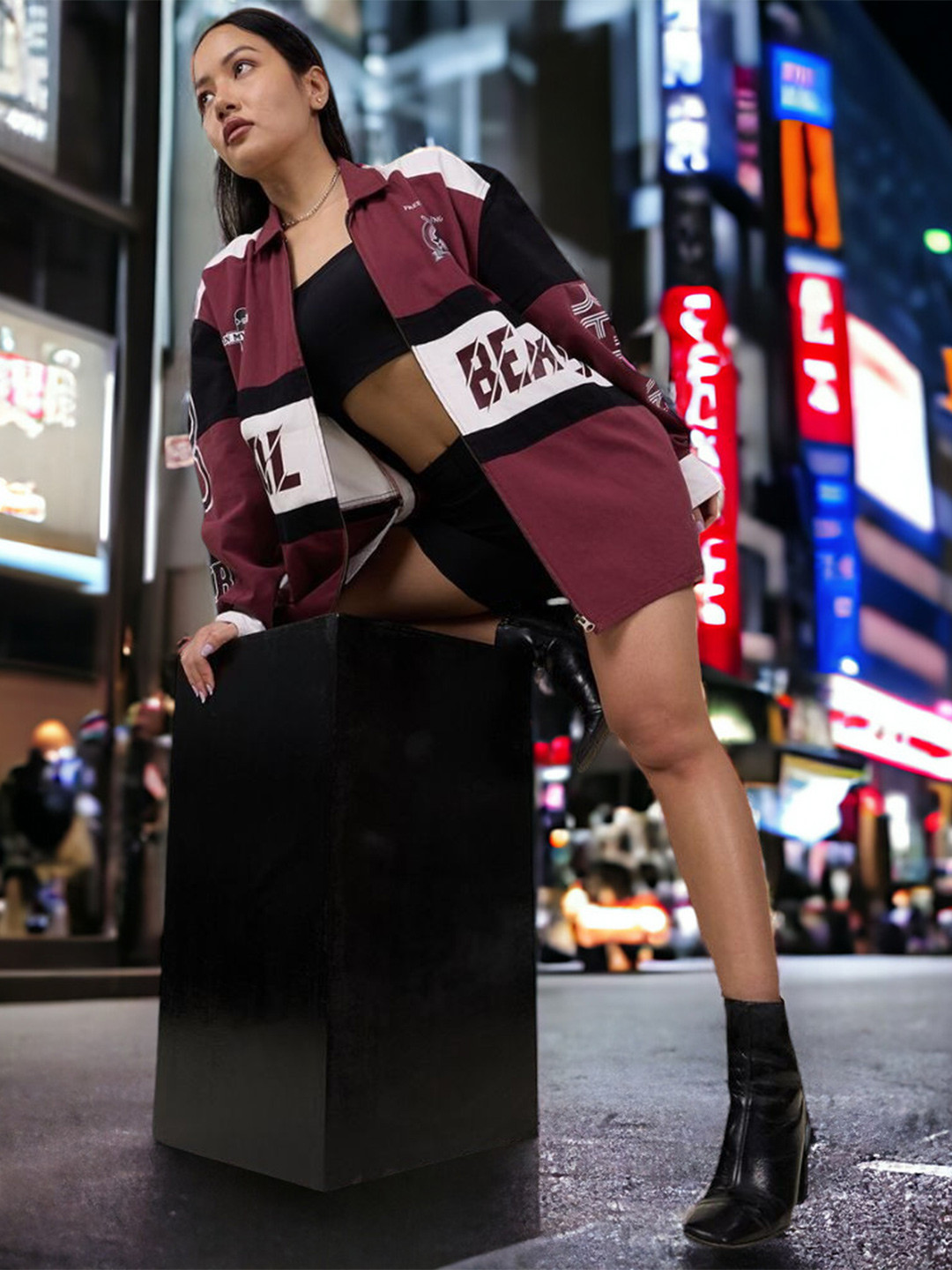 URA STREET Unisex Printed Colour Block Jacket