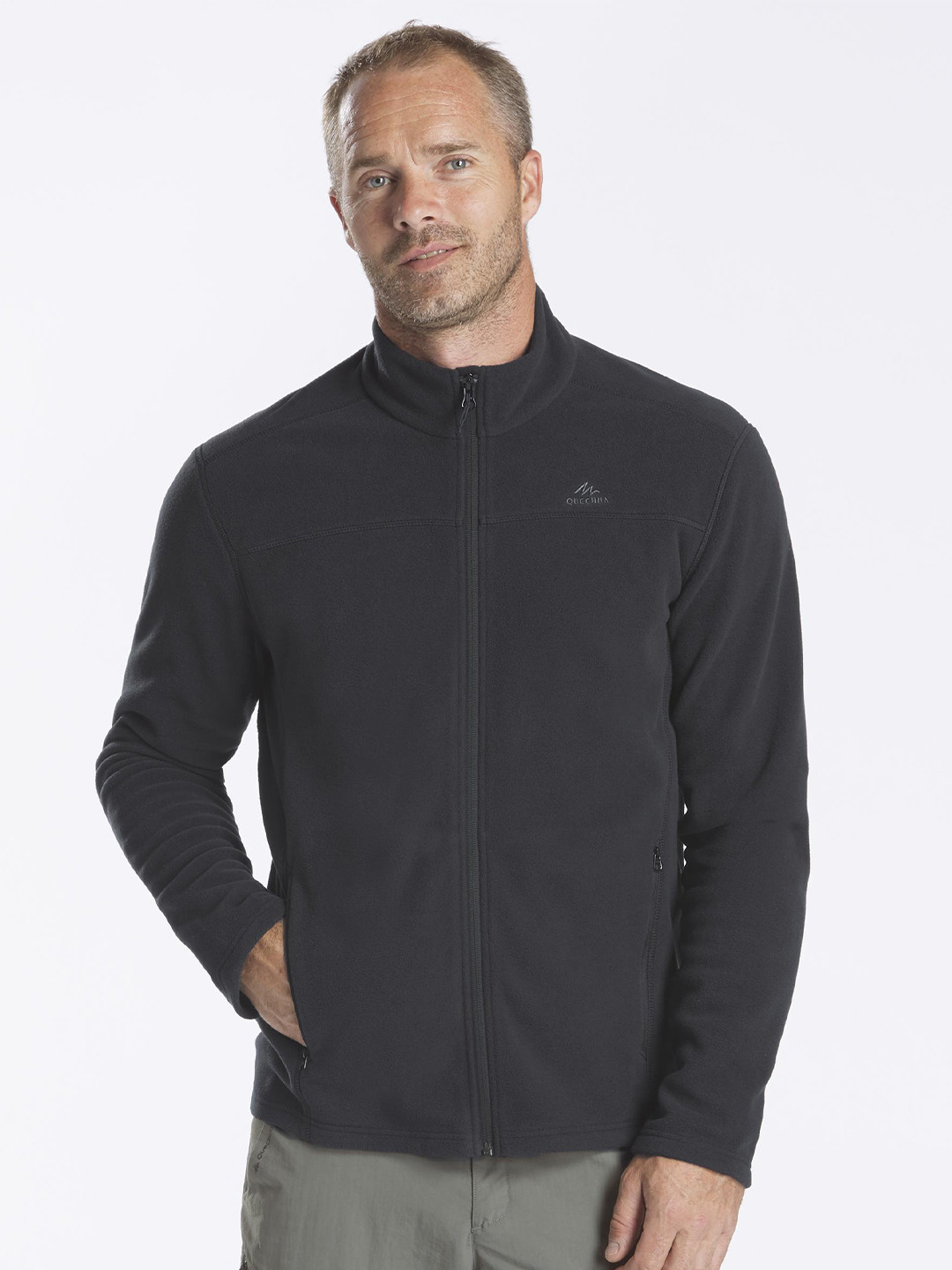 Decathlon QUECHUA Men Black Full Zip Fleece Jacket