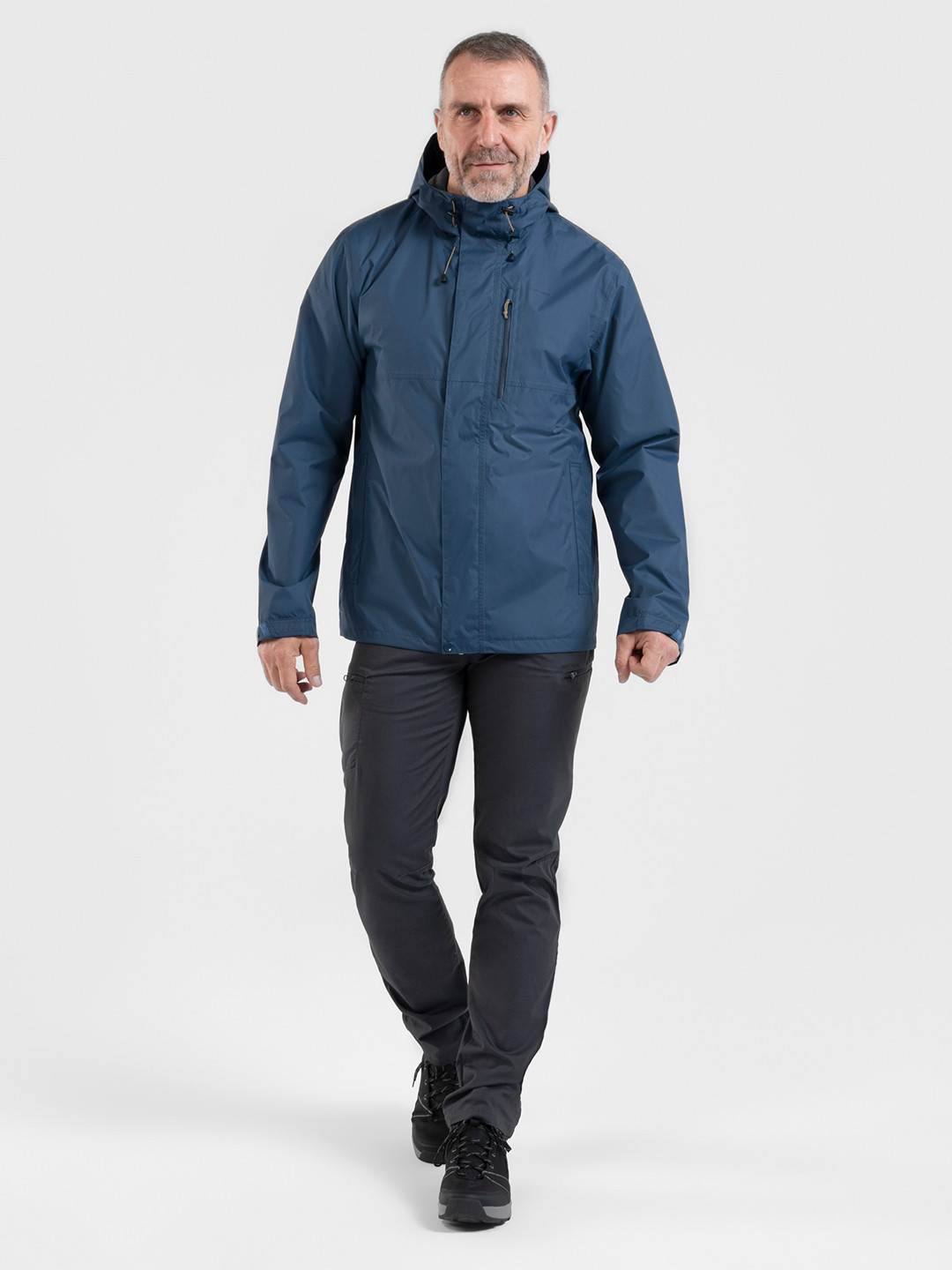 Decathlon Quechua Men Navy Blue Waterproof Hiking Rain Jacket Full Zip