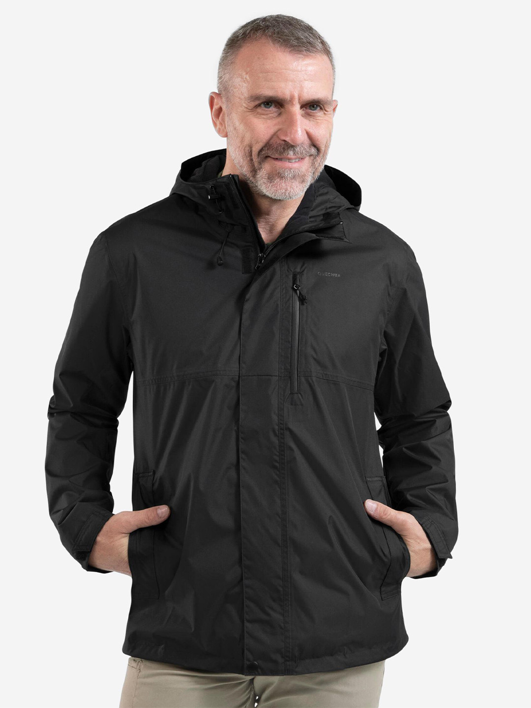 Decathlon QUECHUA - Men Black Waterproof Hiking Rain Jacket