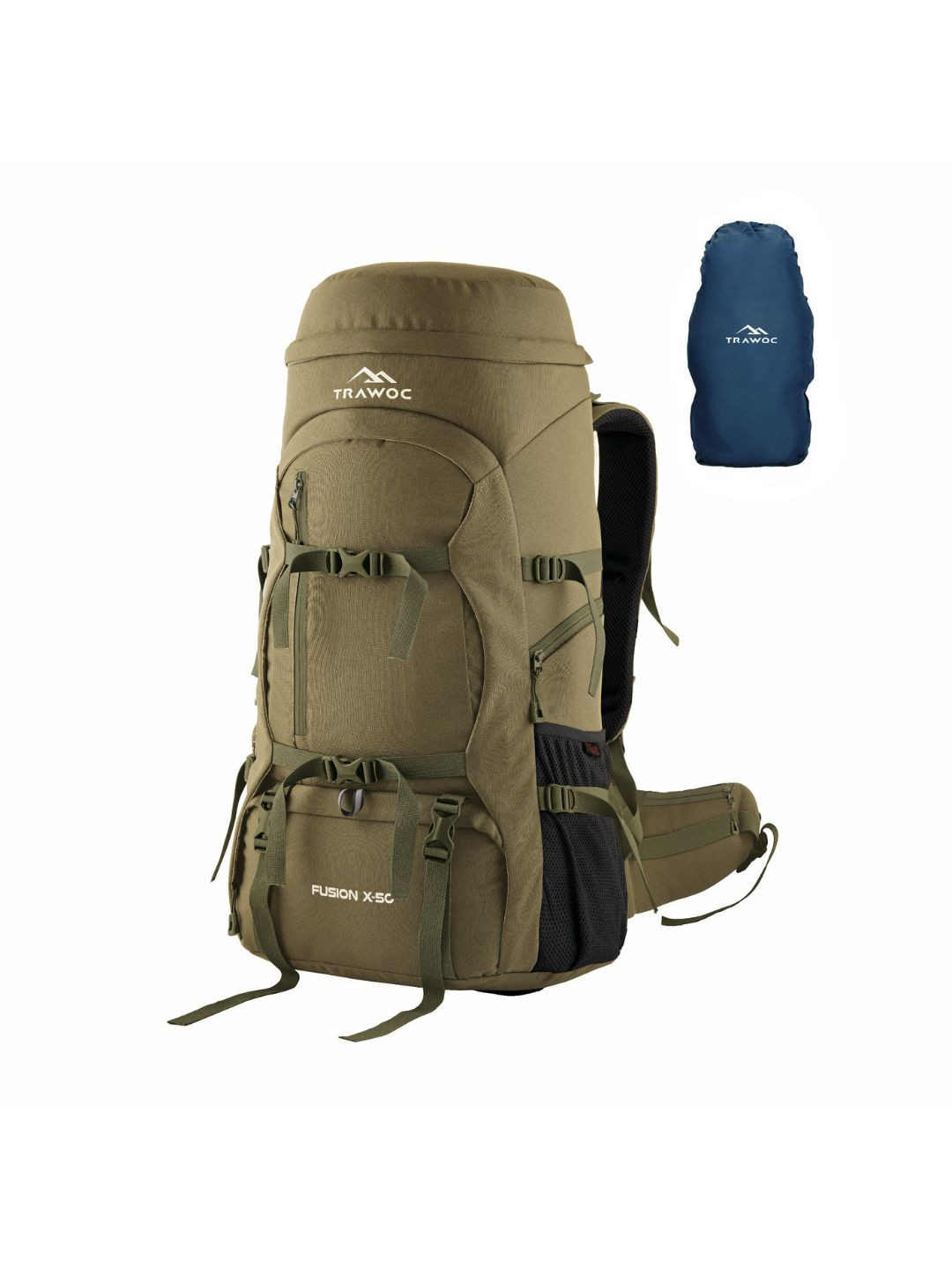 TRAWOC FUSION X 50L Solid Rucksacks With Fiber Frame & Rain Cover For Trekking Hiking