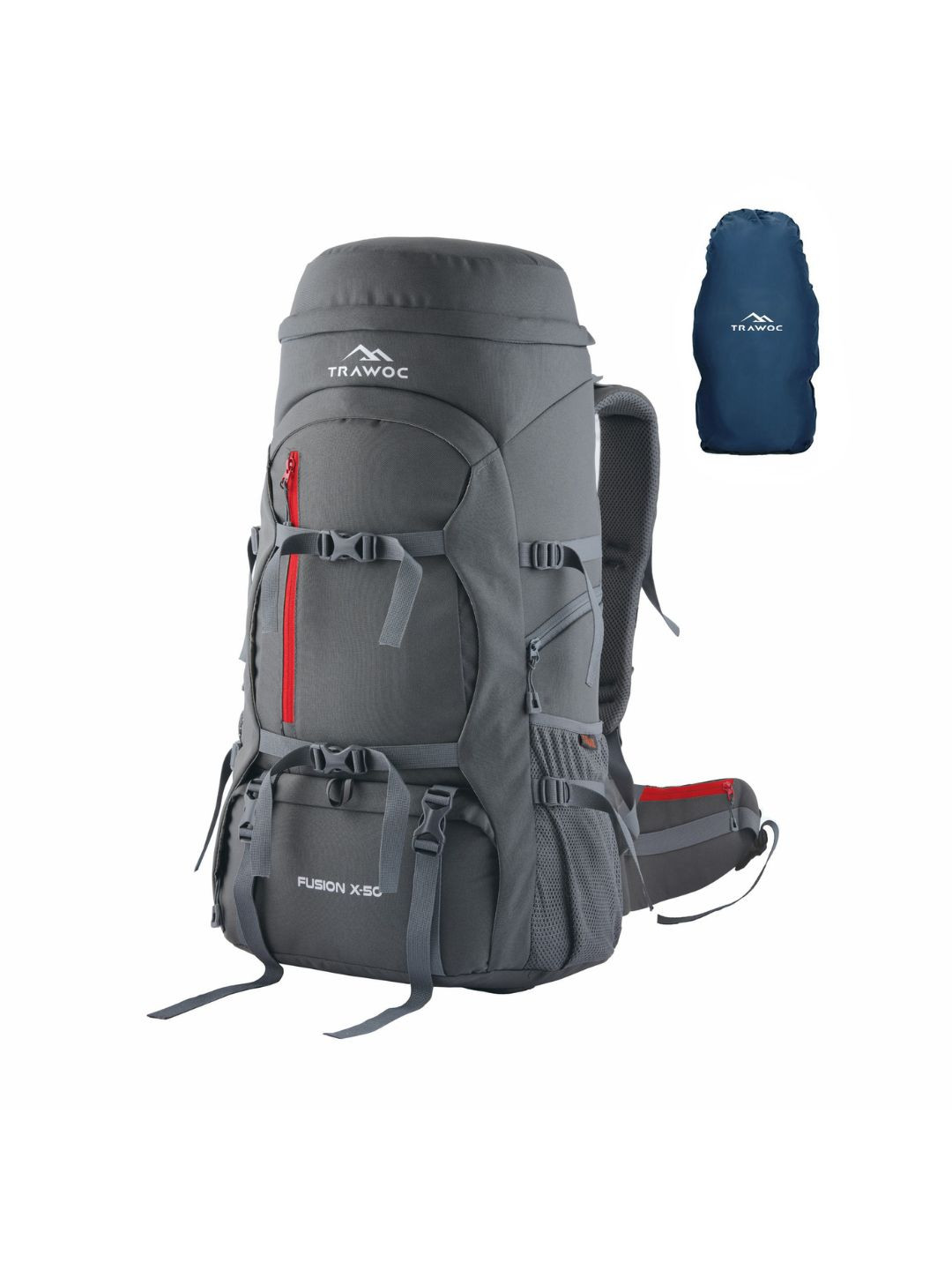 TRAWOC FUSION X 50L Solid Rucksacks With Fiber Frame & Rain Cover For Trekking Hiking
