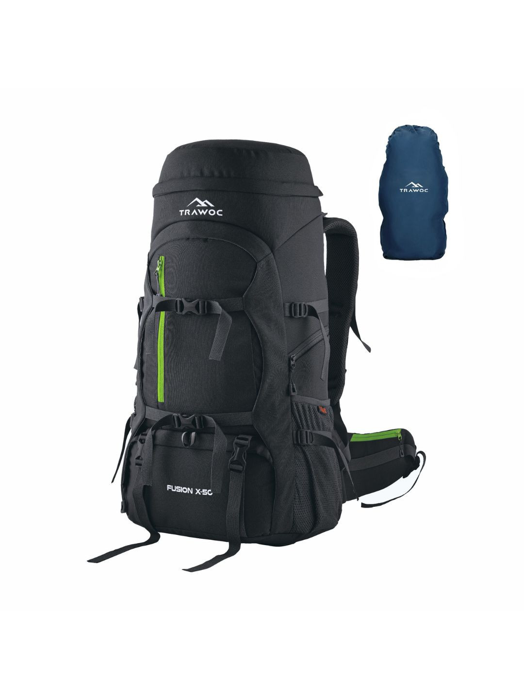 TRAWOC FUSION X 50L Solid Rucksacks With Fiber Frame & Rain Cover For Trekking Hiking