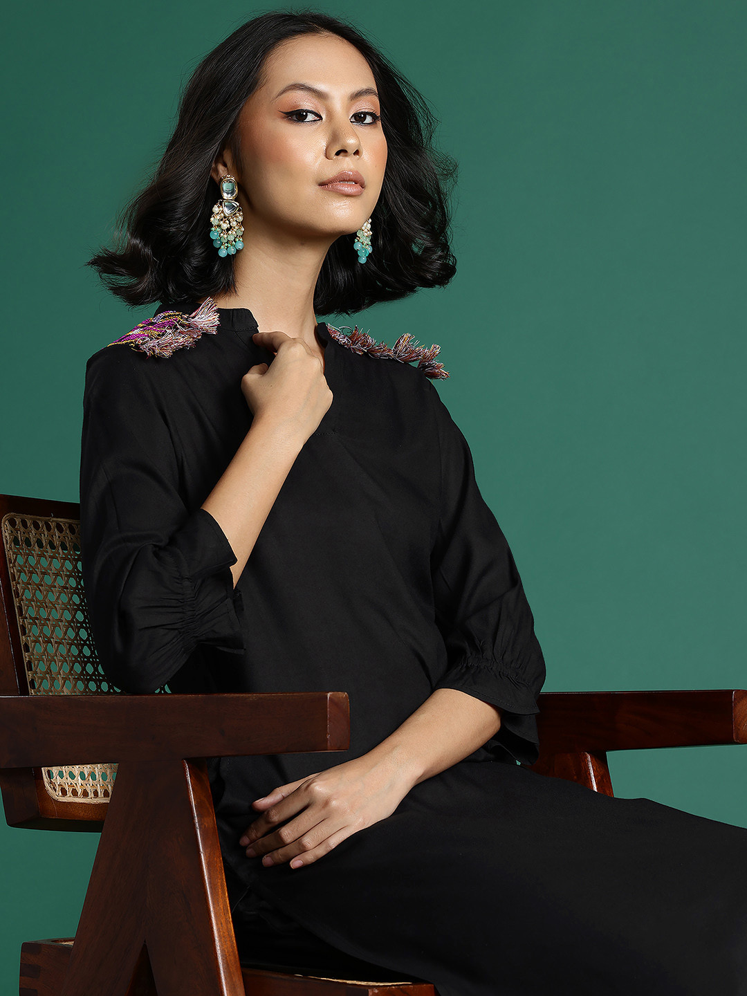 Sangria Embroidered Tassel Detail Kurta with Salwar