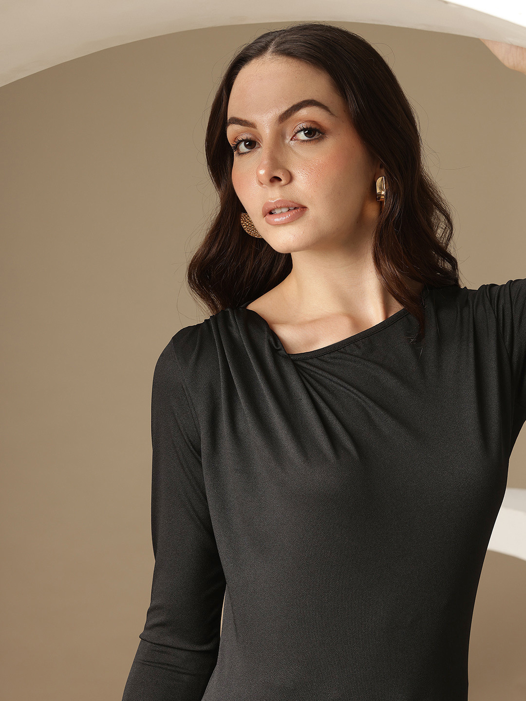 Chemistry Asymmetric Gathered Neck Fitted Top