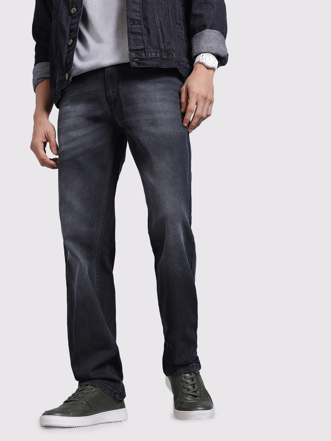 The Roadster Life Co. Men Whiskers & Chevrons Light Fade Stretchable Jeans