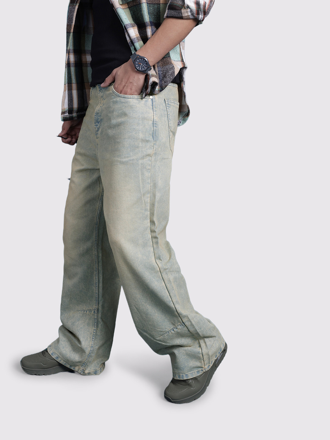 The Roadster Life Co. Men Light Fade Acid Wash Loose Bootcut Jeans