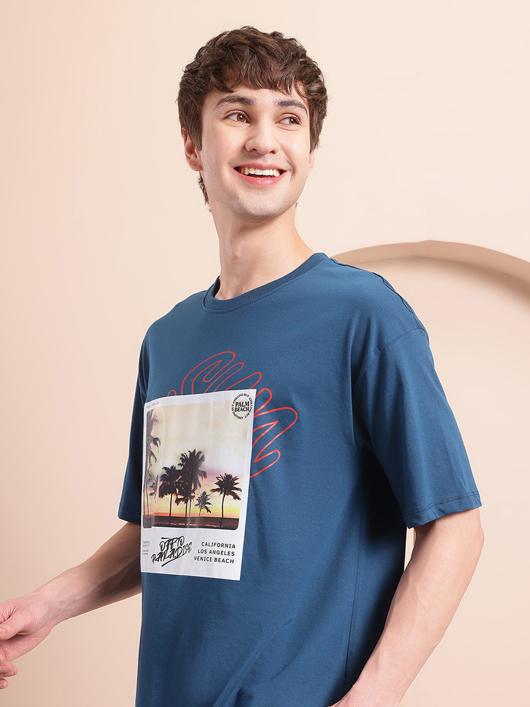 Mast & Harbour Photographic Printed Drop-Shoulder Sleeves Relaxed Fit T-shirt