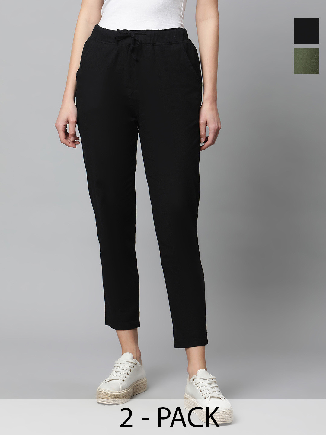 Global Republic Women Pack of 2 Cotton Slim-Fit High-Waisted Track Pants