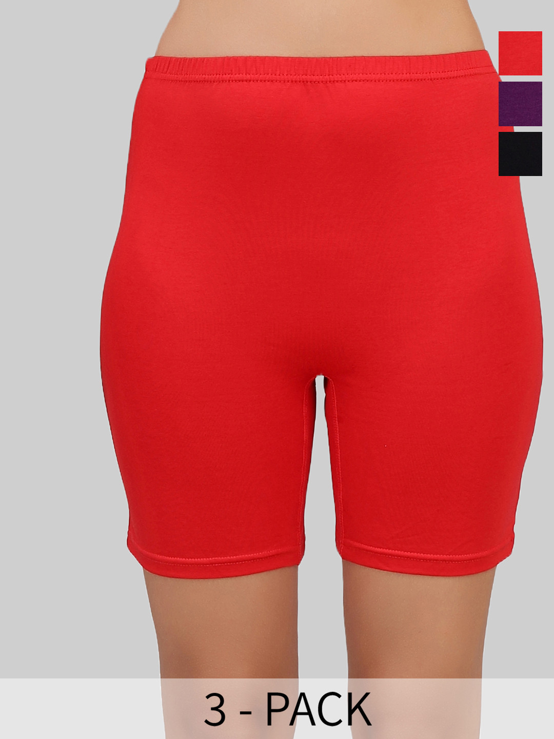 Selfcare Women Pack of 3 Solid Mid-Rise Cotton Cycling Short - SN3277