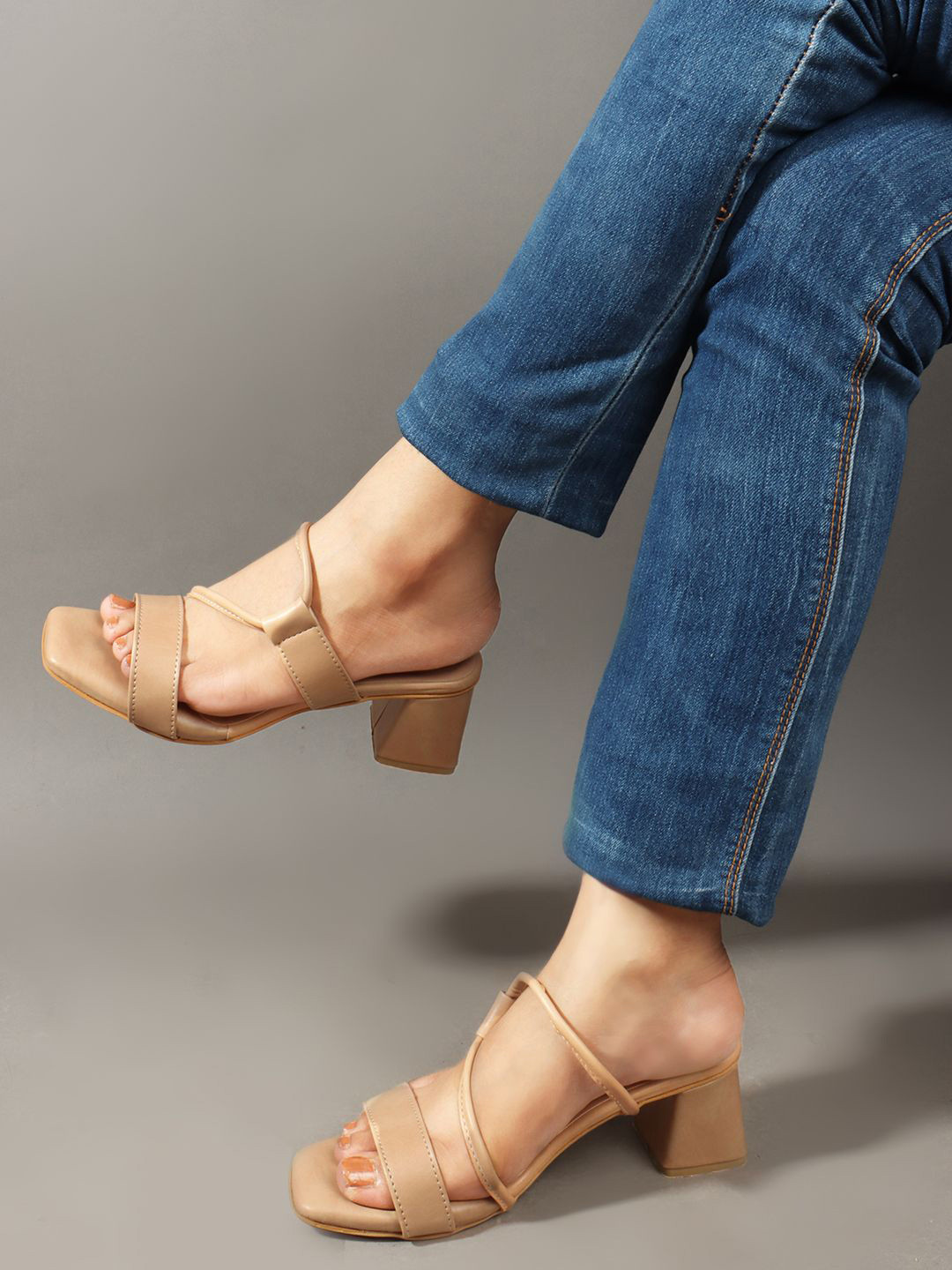 Sole Saga Women Beige Shade Block Heels Sandal