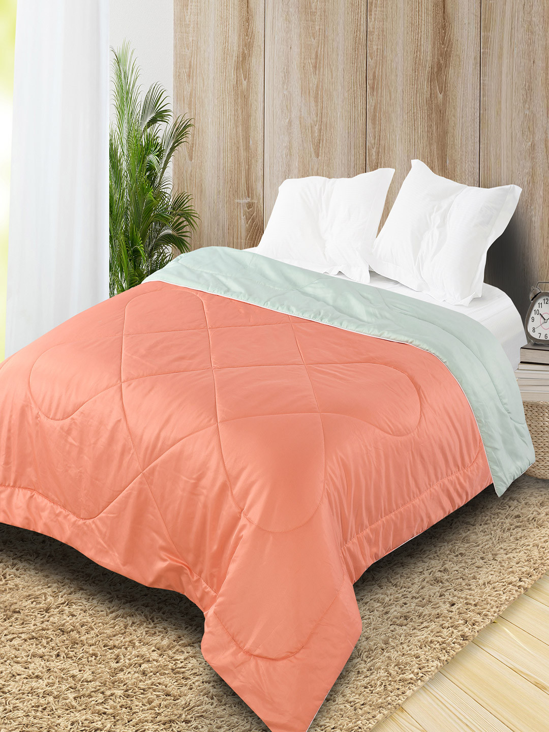 Saral Home Peach Geometric Textured Microfiber AC Room Reversible Single Bed Comforter