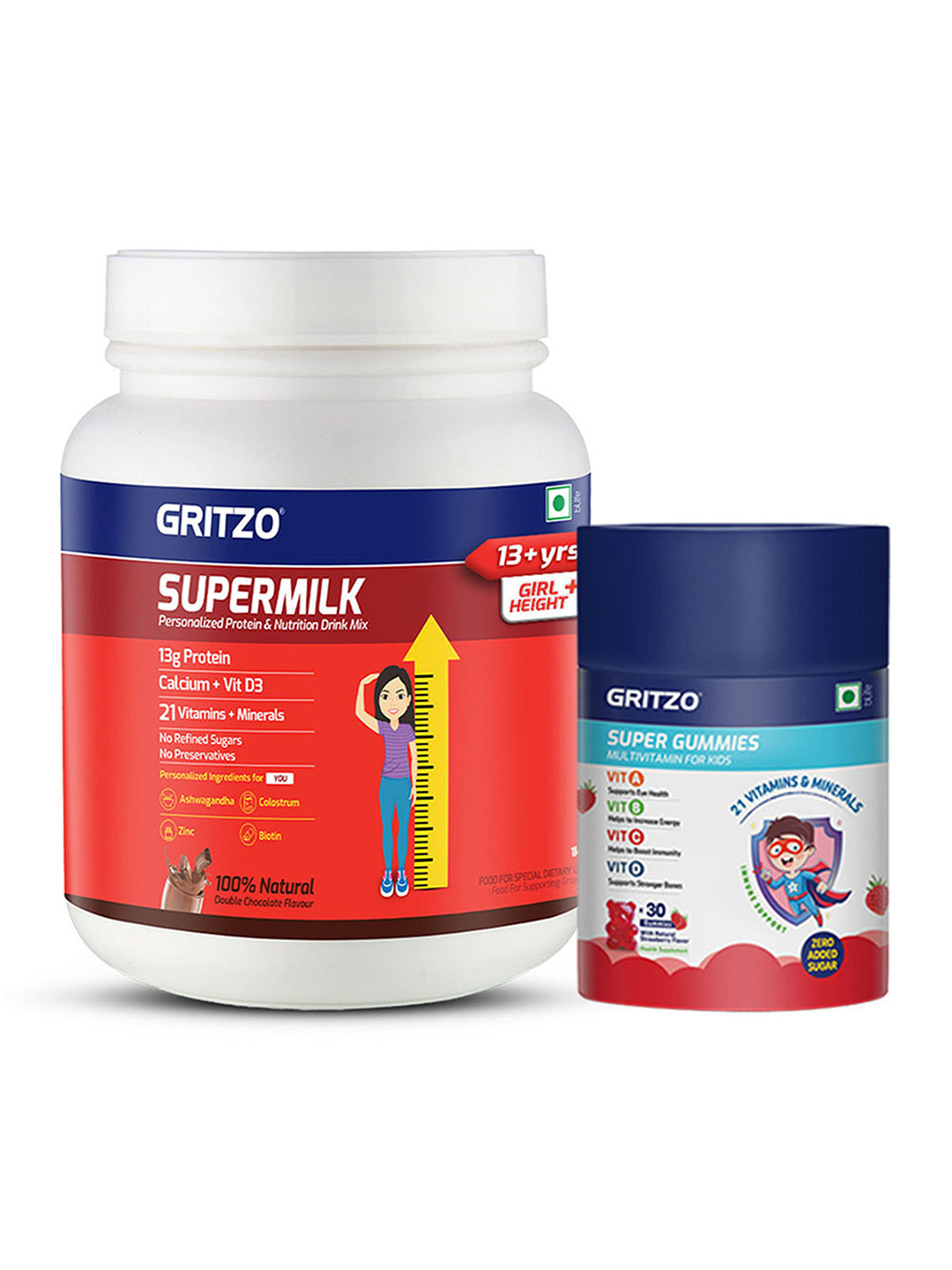 Gritzo SuperMilk Height+ 13+y Girls With Super Gummies -1kg- Double Chocolate 1kg