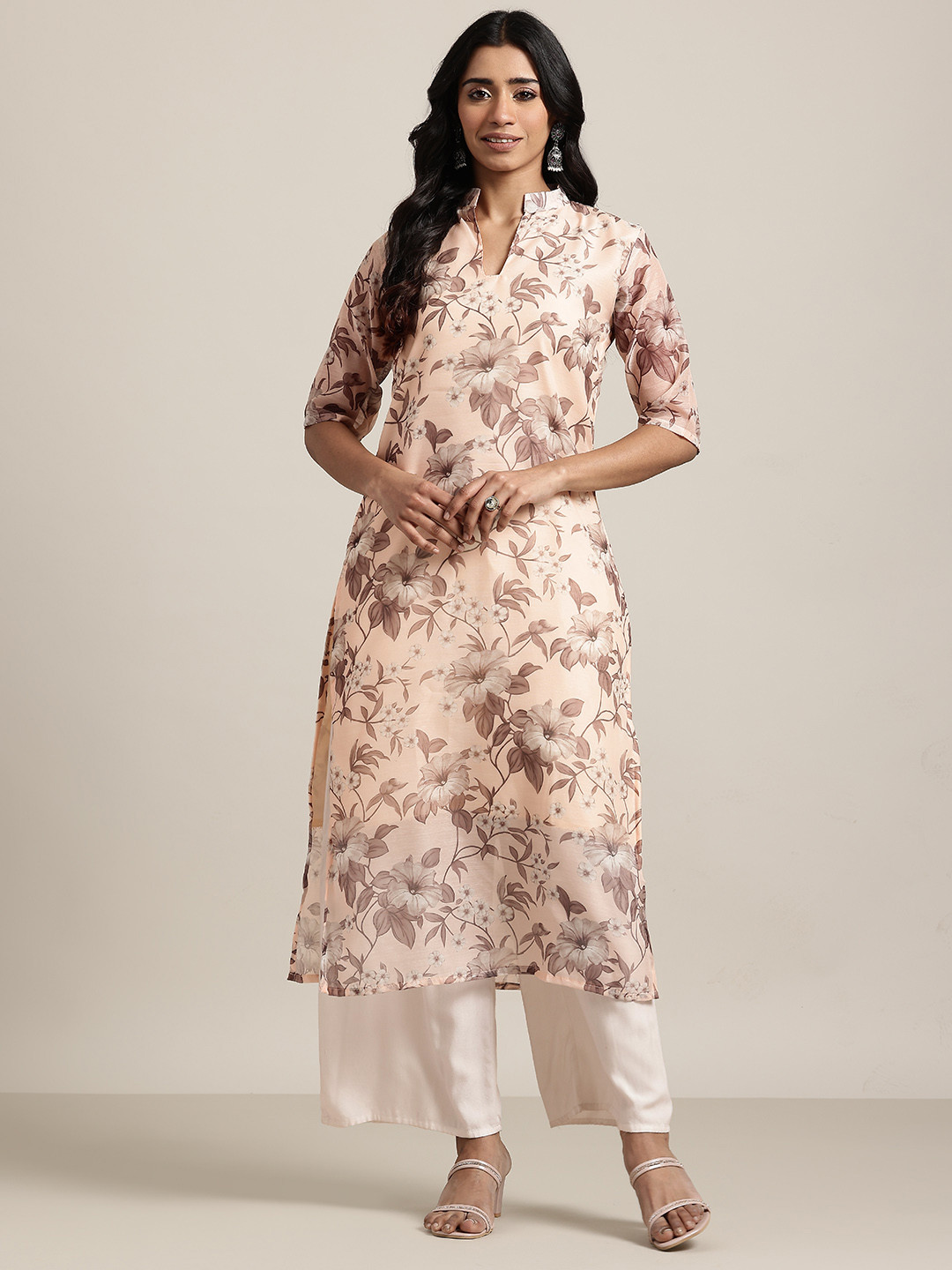 Sun Fashion And Lifestyle Women Floral Printed Chanderi Silk Kurta