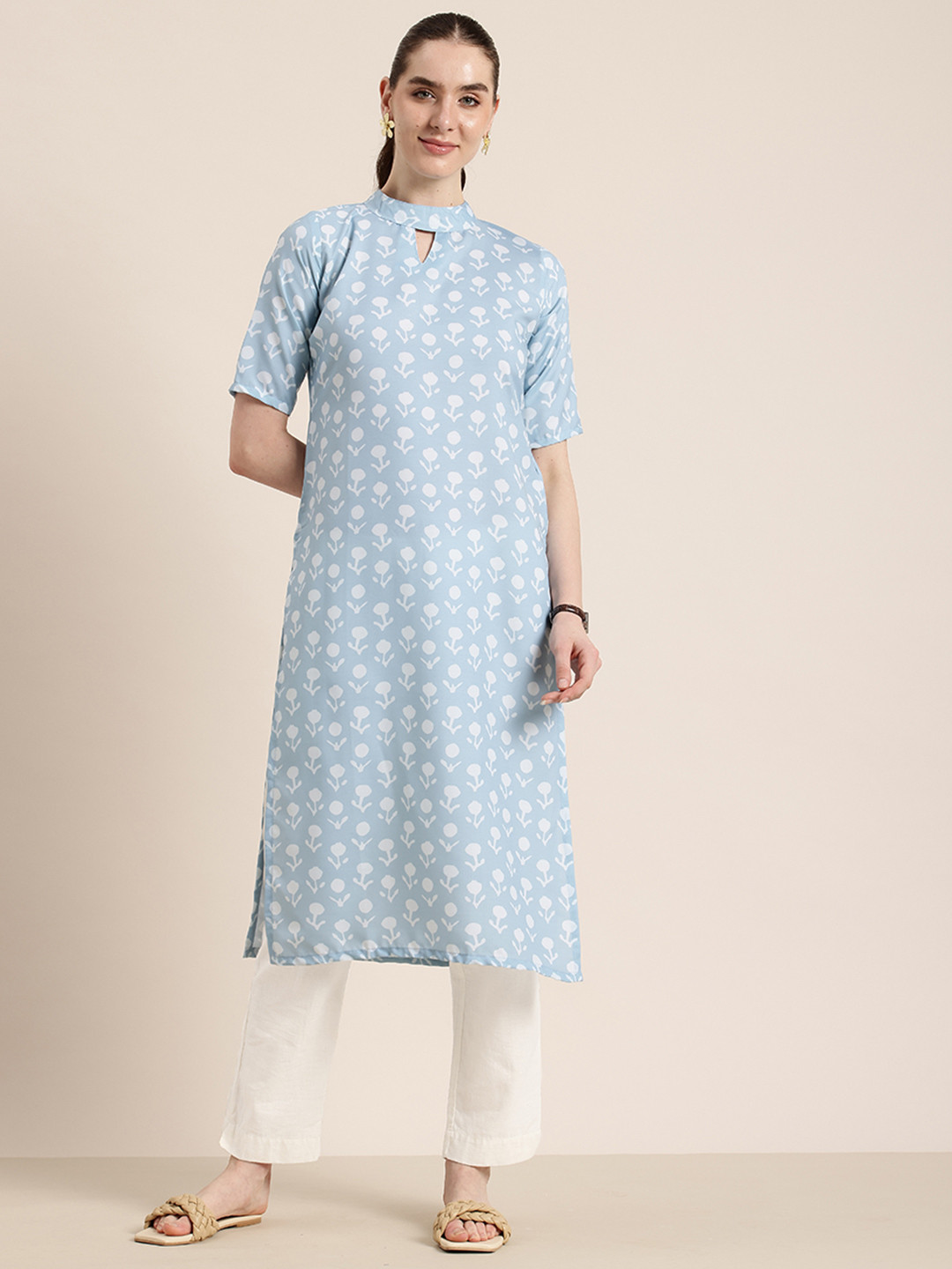 Sun Fashion And Lifestyle Women Floral Printed Keyhole Neck Kurta