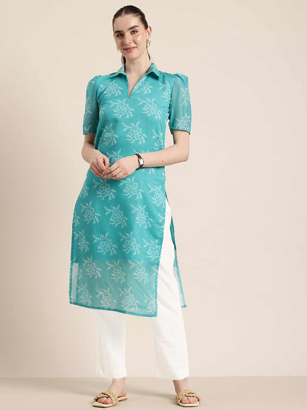 Sun Fashion And Lifestyle Women Floral Printed Chanderi Silk Kurta