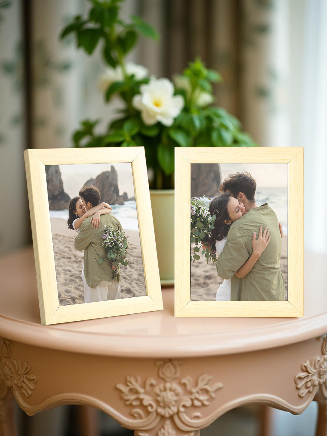 Golden Peacock Cream 2 Pieces Rectangular Table-Top Photo Frames