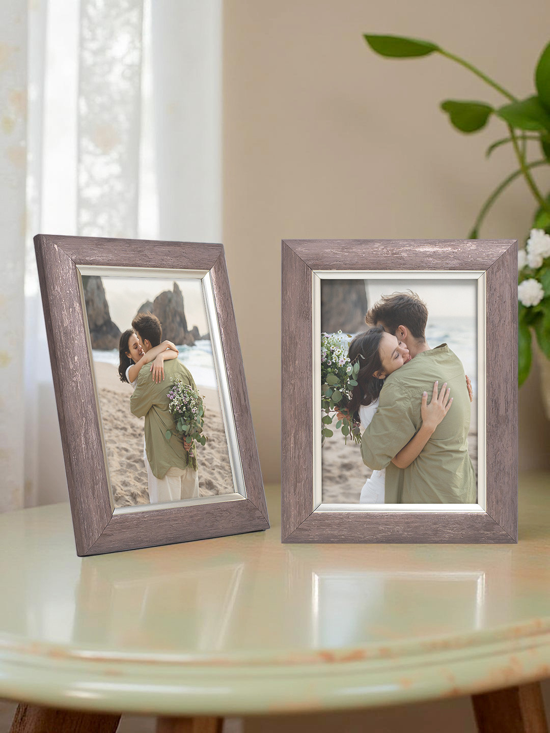 Golden Peacock Taupe 2 Pieces Rectangular Table-Top Photo Frames