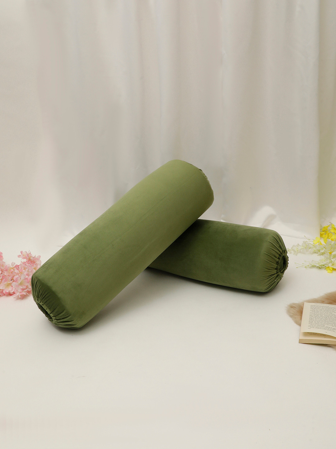 THE CONVERSION 2 Pieces Green Velvet Bolster Covers