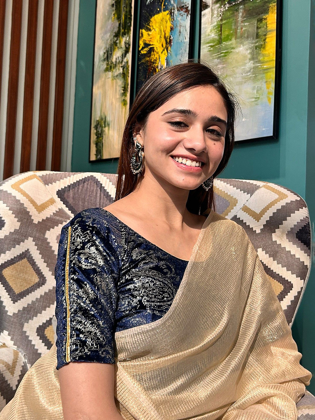 Bindigasm's Advi Velvet Gota Detailing Stretchable Slip On Saree Blouse